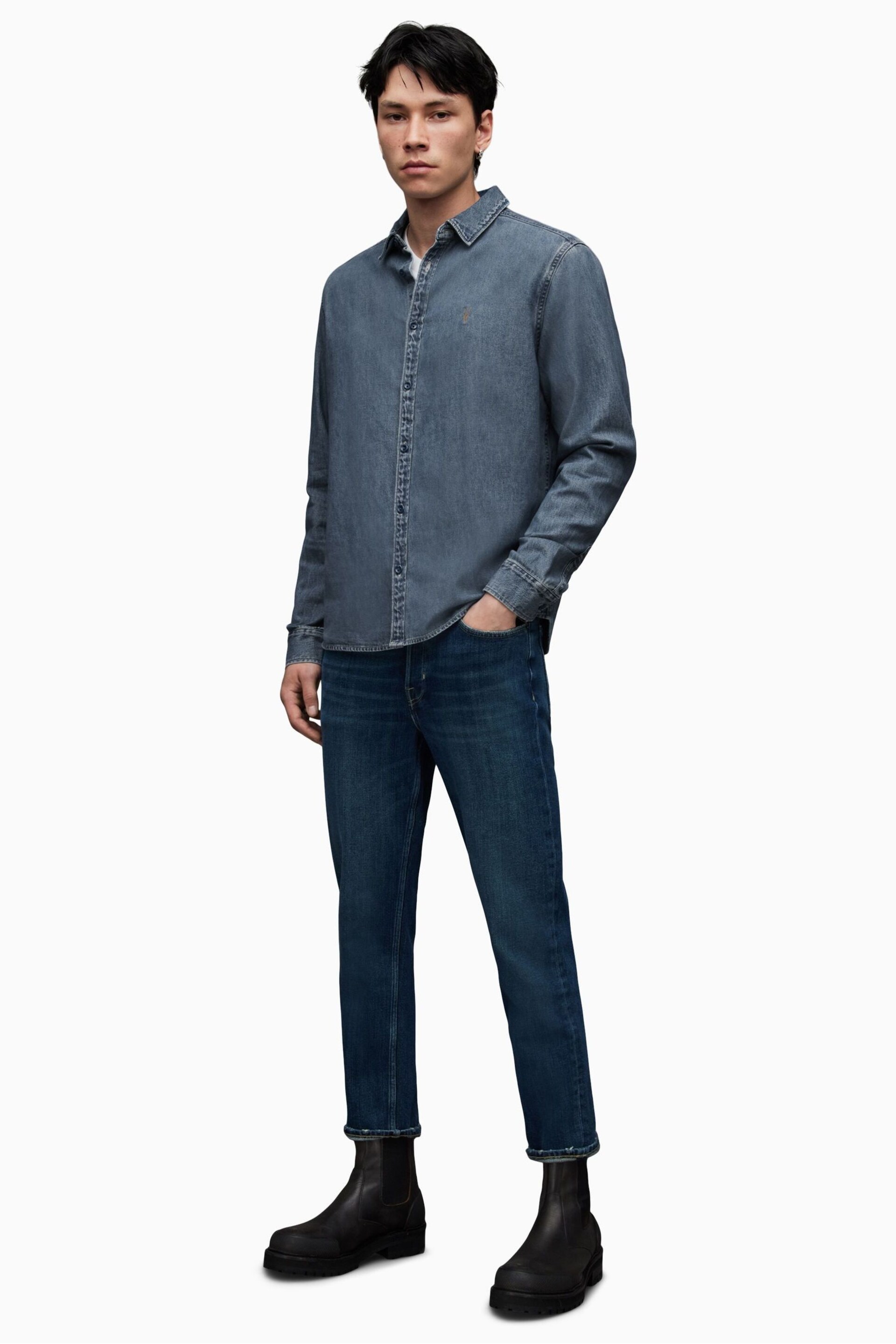 AllSaints Indigo Blue Washed Elm Shirt - Image 4 of 7