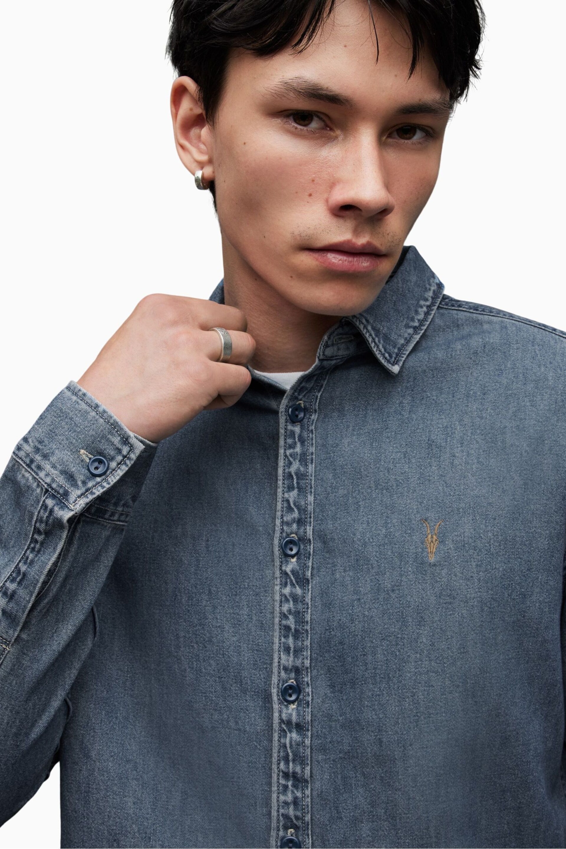 AllSaints Indigo Blue Washed Elm Shirt - Image 6 of 7