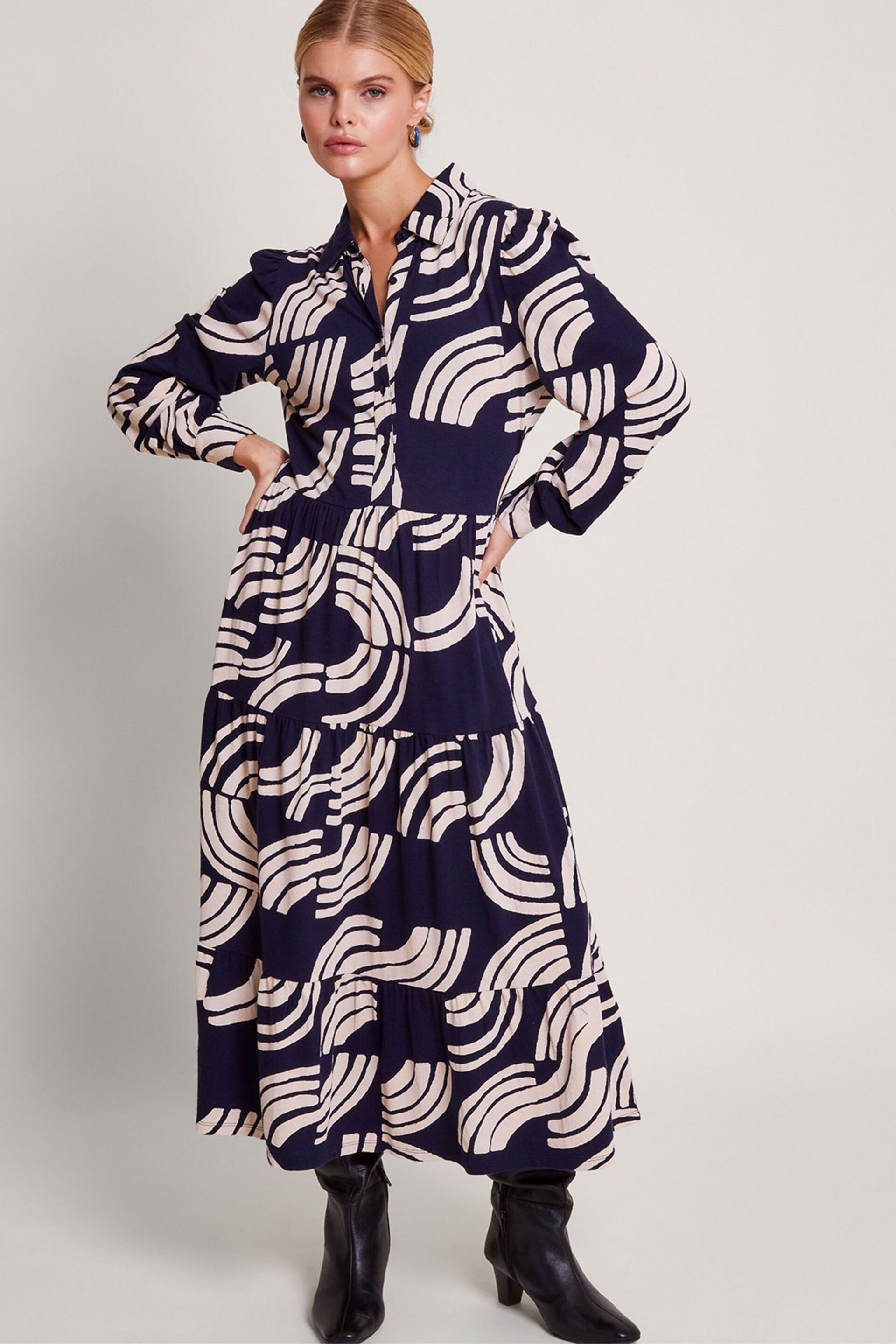 Monsoon Blue Nula Print Tier Dress - Image 1 of 5