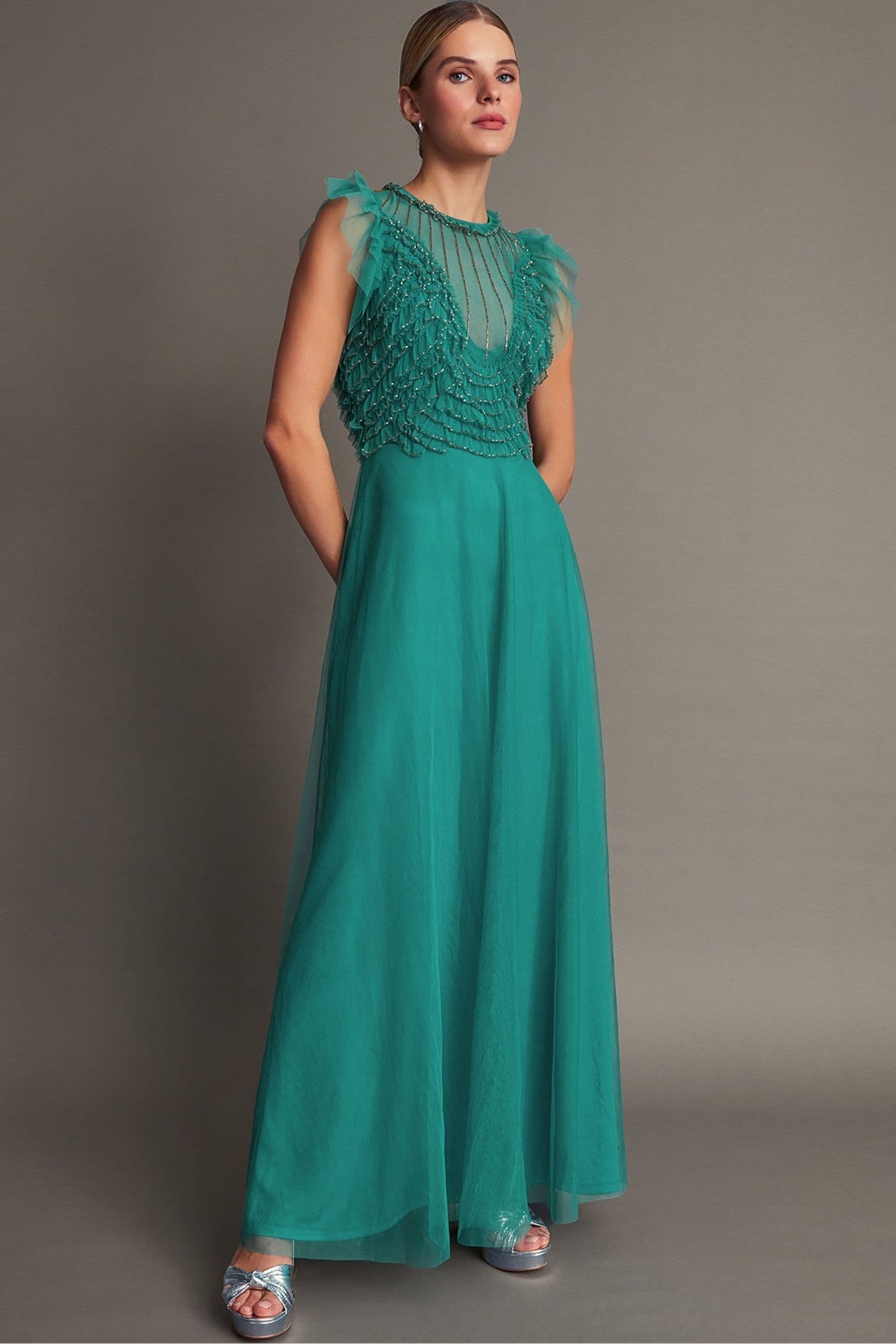 Monsoon green maxi dress shop