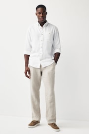 White Standard Collar Linen Blend Long Sleeve Shirt - Image 3 of 5