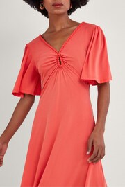 Monsoon Pink Jersey Pom Pom Trim Keyhole Detail Dress - Image 3 of 4