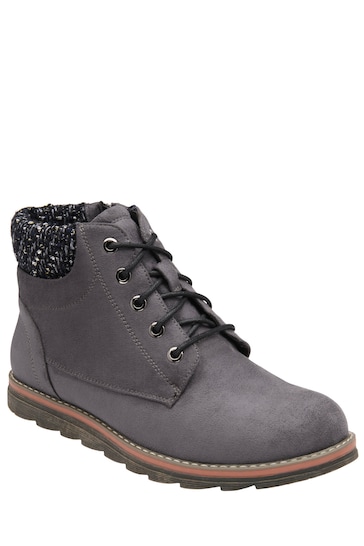 Lotus Grey Lace-Up Ankle Boots