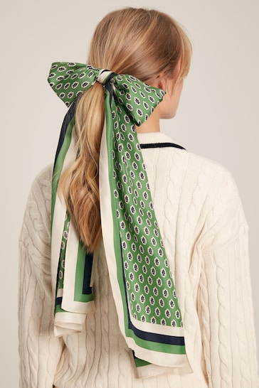 Joules Windsor Green Printed Long Silk Scarf