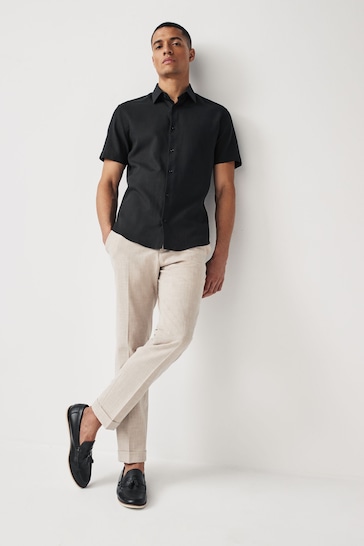 Black Textured Linen Blend Shirt