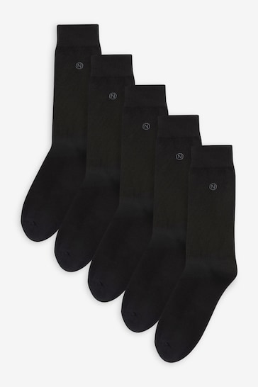 Black 5 Pack Cushioned Sole Comfort Socks