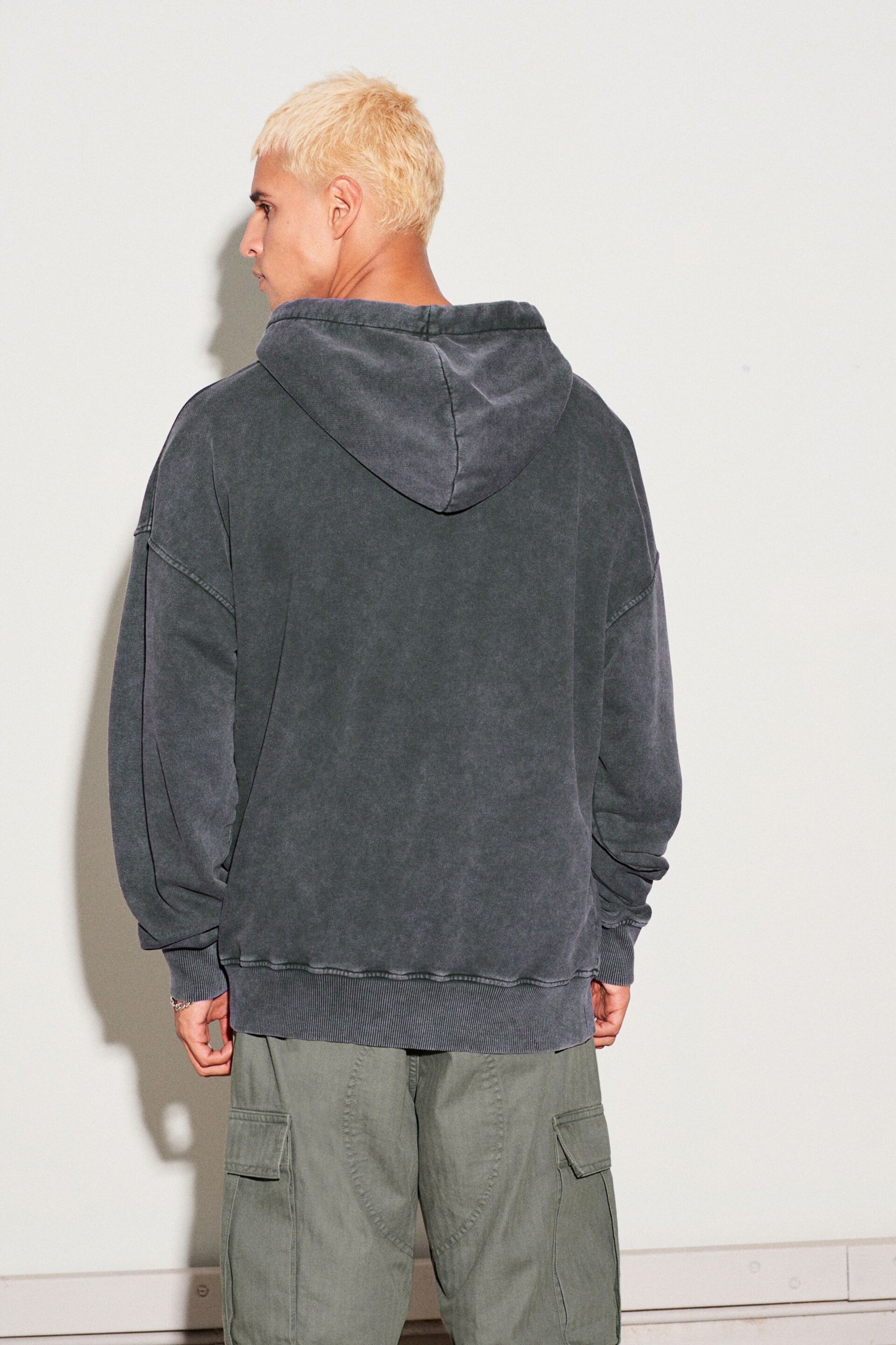 Charcoal Grey Garment Washed Hoodie - Image 3 of 8