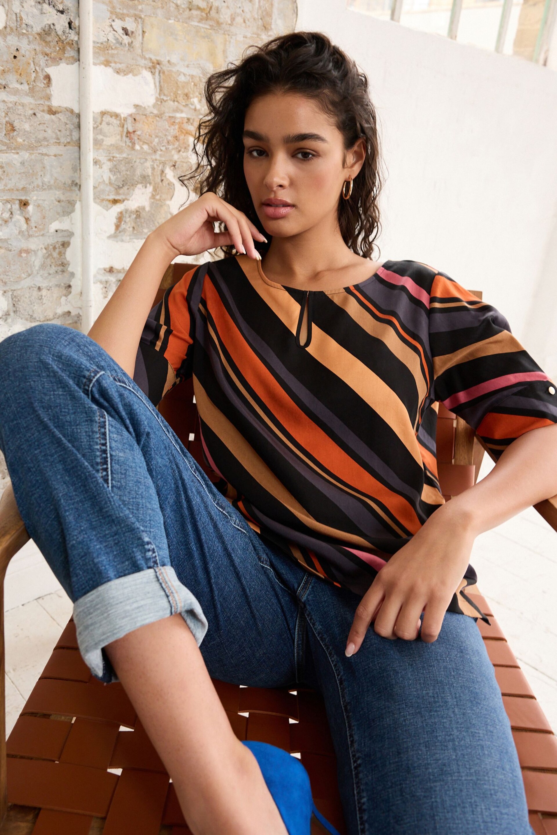 Multicolour Stripe Short Sleeve Blouse - Image 1 of 6