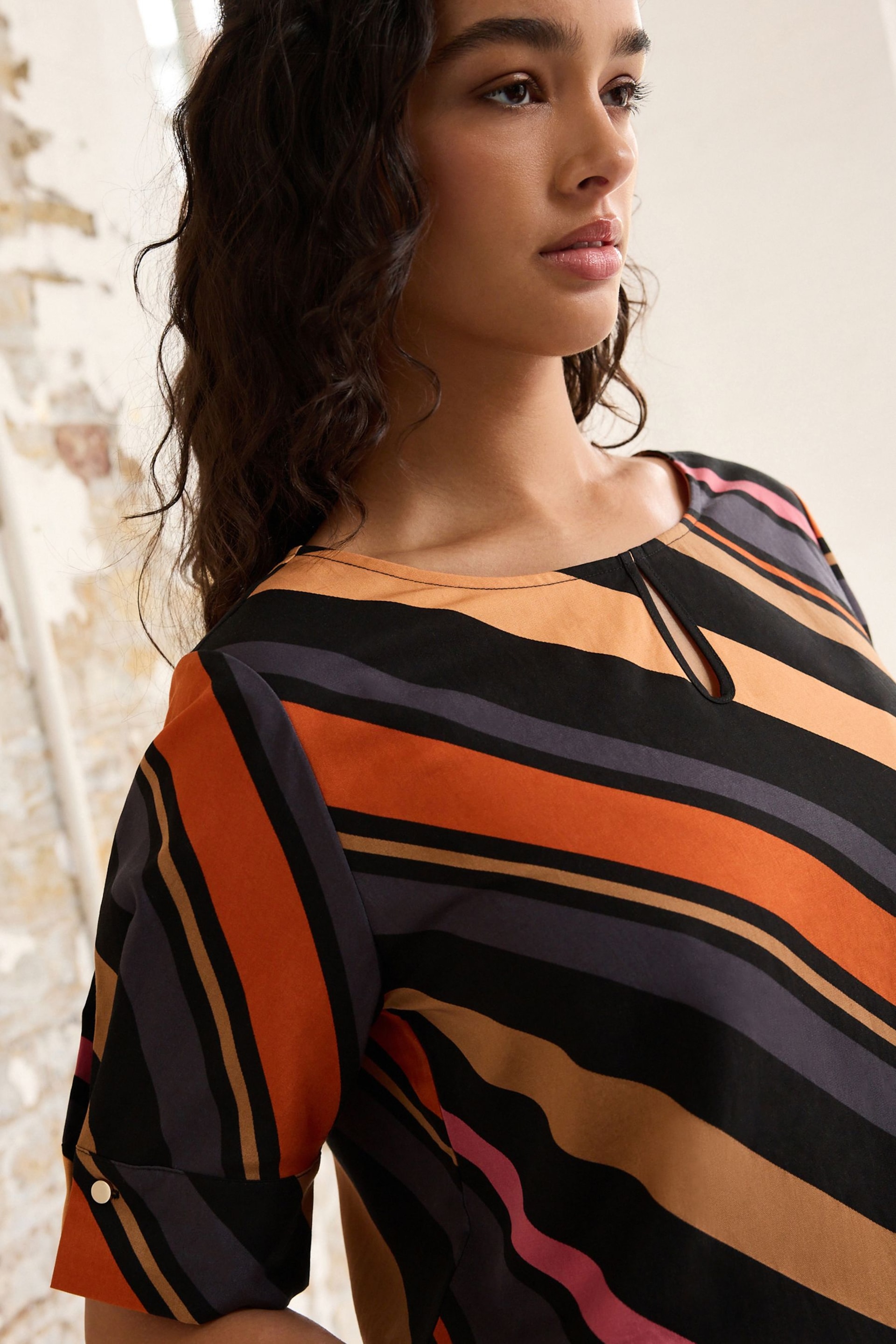 Multicolour Stripe Short Sleeve Blouse - Image 4 of 6