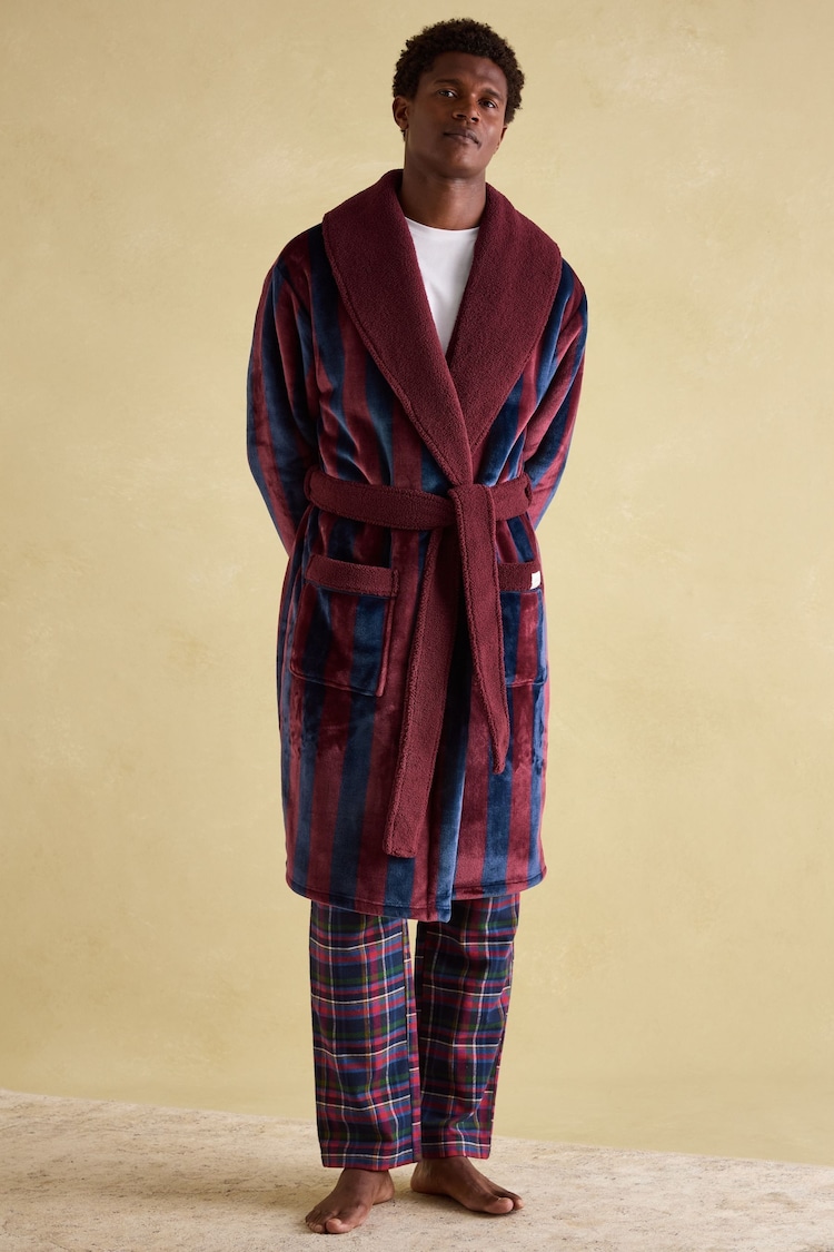 Joules Montague Burgundy Fleece Lined Dressing Gown - Image 1 of 7