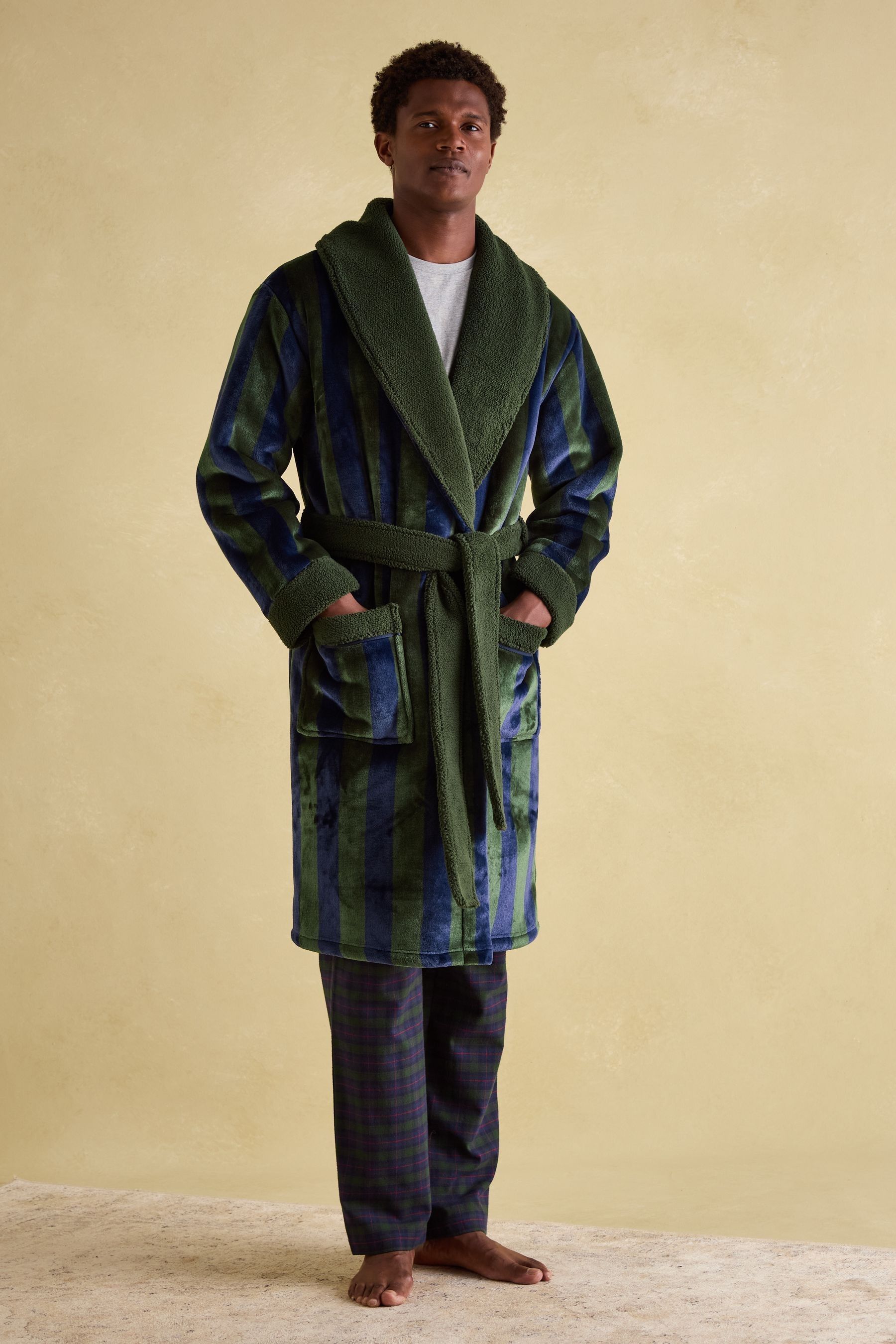 Buy Joules Montague Green Navy Stripe Fleece Lined Dressing Gown from the Next UK online shop