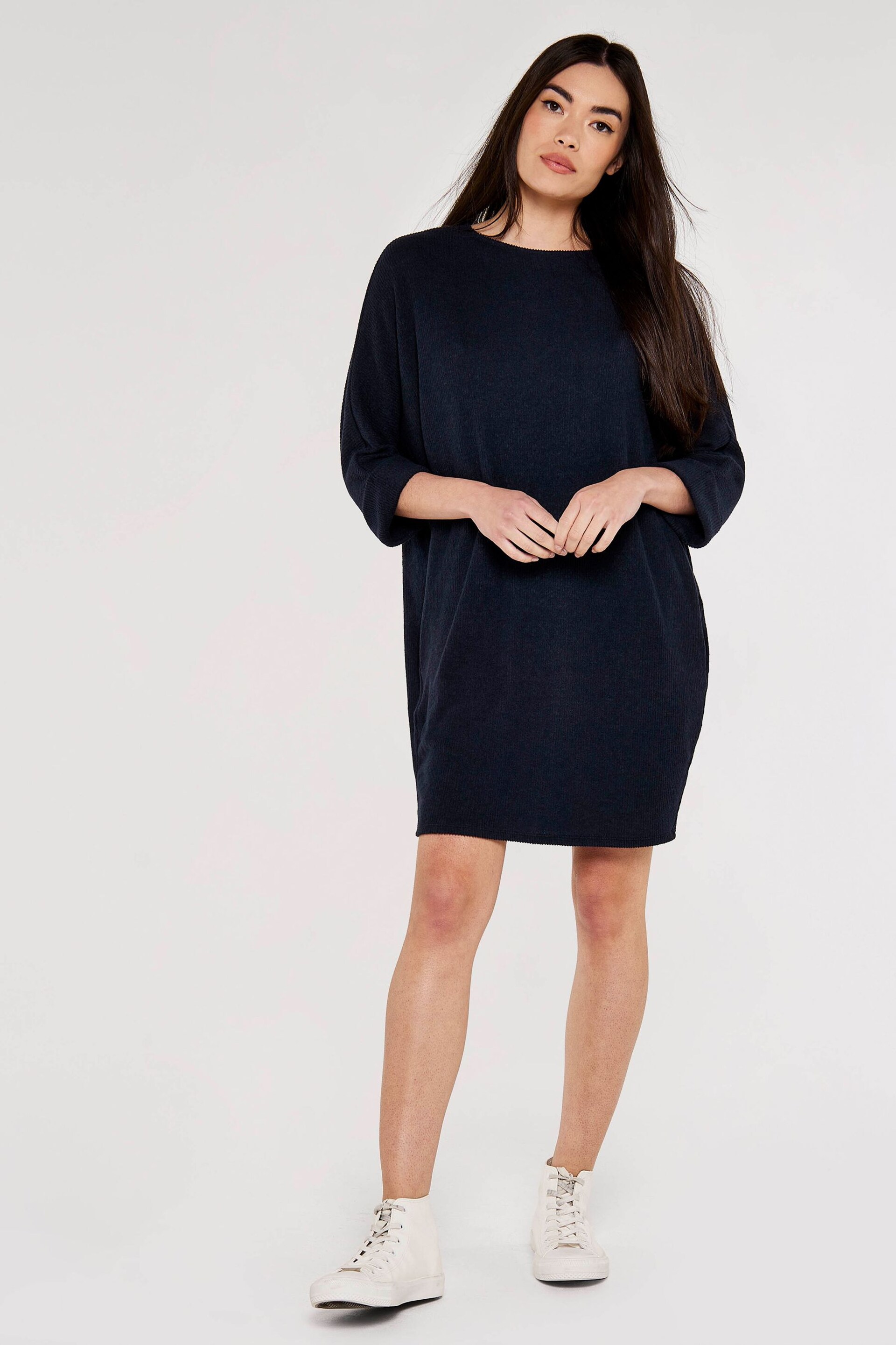 Apricot Navy Soft Rib Cocoon Dress - Image 3 of 4