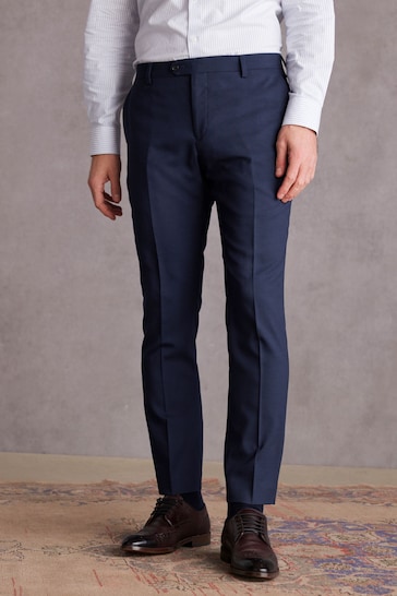 Bright Blue Slim Fit Signature Tollegno Suit: Trousers