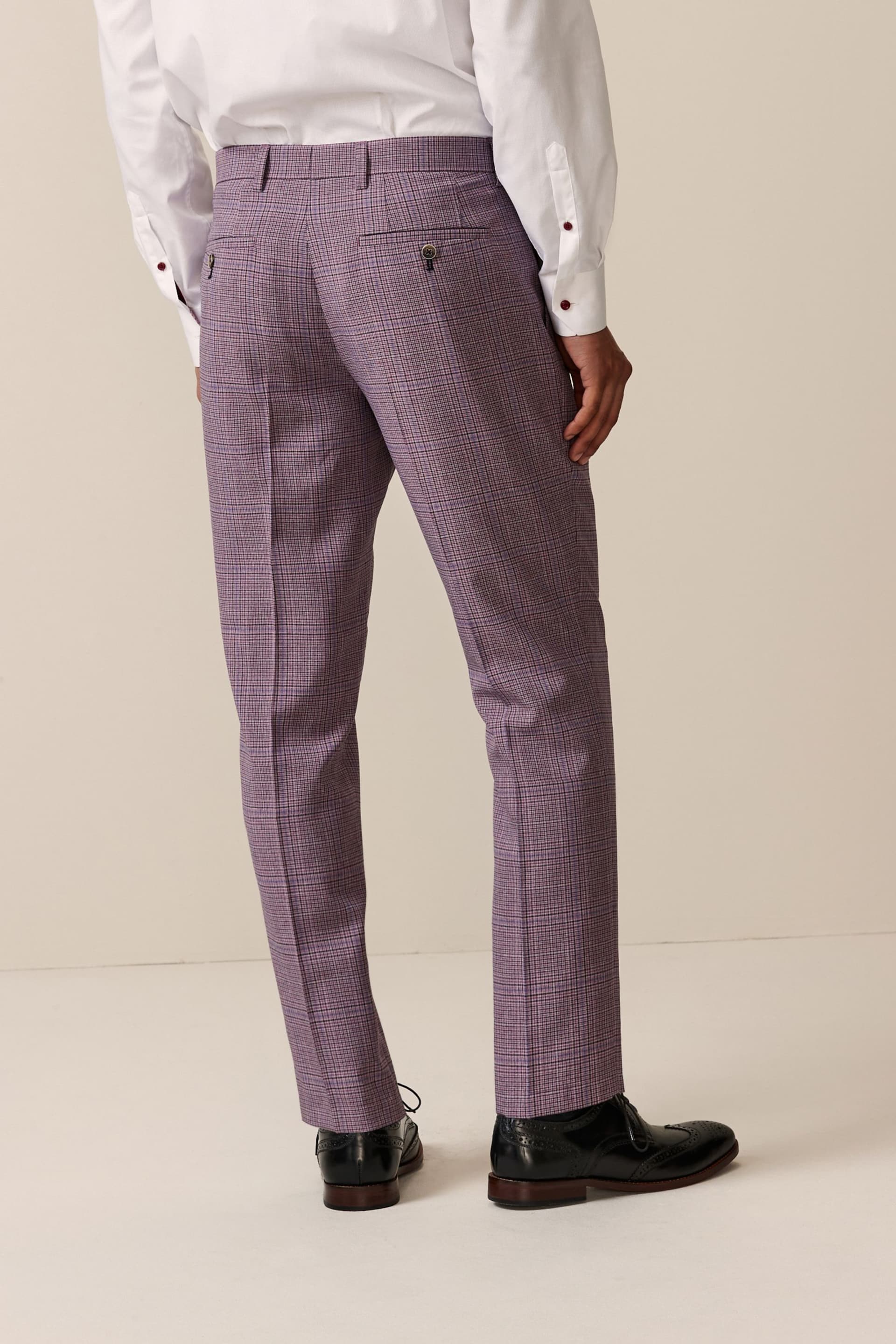 Pink Slim Fit Check Smart Trousers - Image 3 of 9
