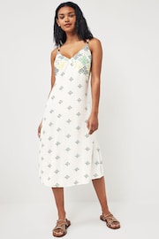 Cream/Green Print Midi Strappy Summer Slip Dress - Image 1 of 5