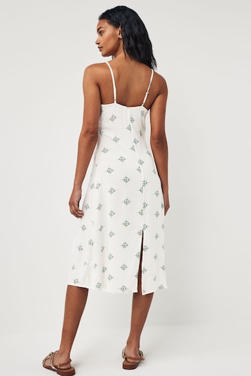 Cream/Green Midi Strappy Summer Slip Dress