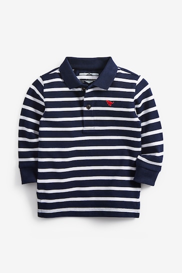 Navy/White Stripe Long Sleeve Stripe Polo Shirt (3mths-7yrs)