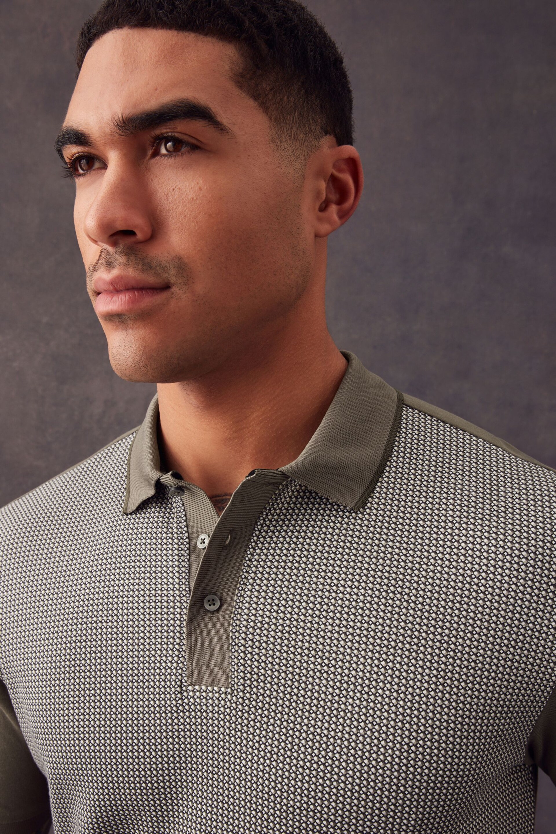 Brown Micro Print Polo Shirt - Image 7 of 7