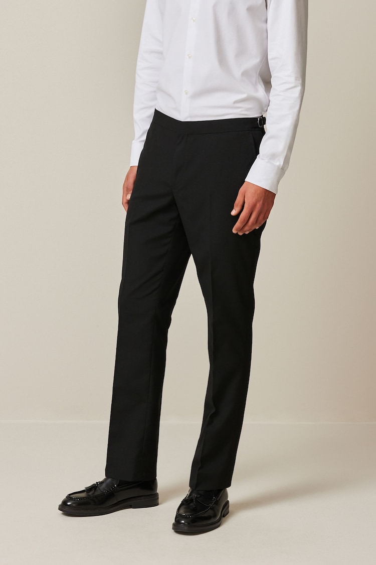 Black Slim Fit Suit Trousers With Side Adjuster - Image 1 of 11