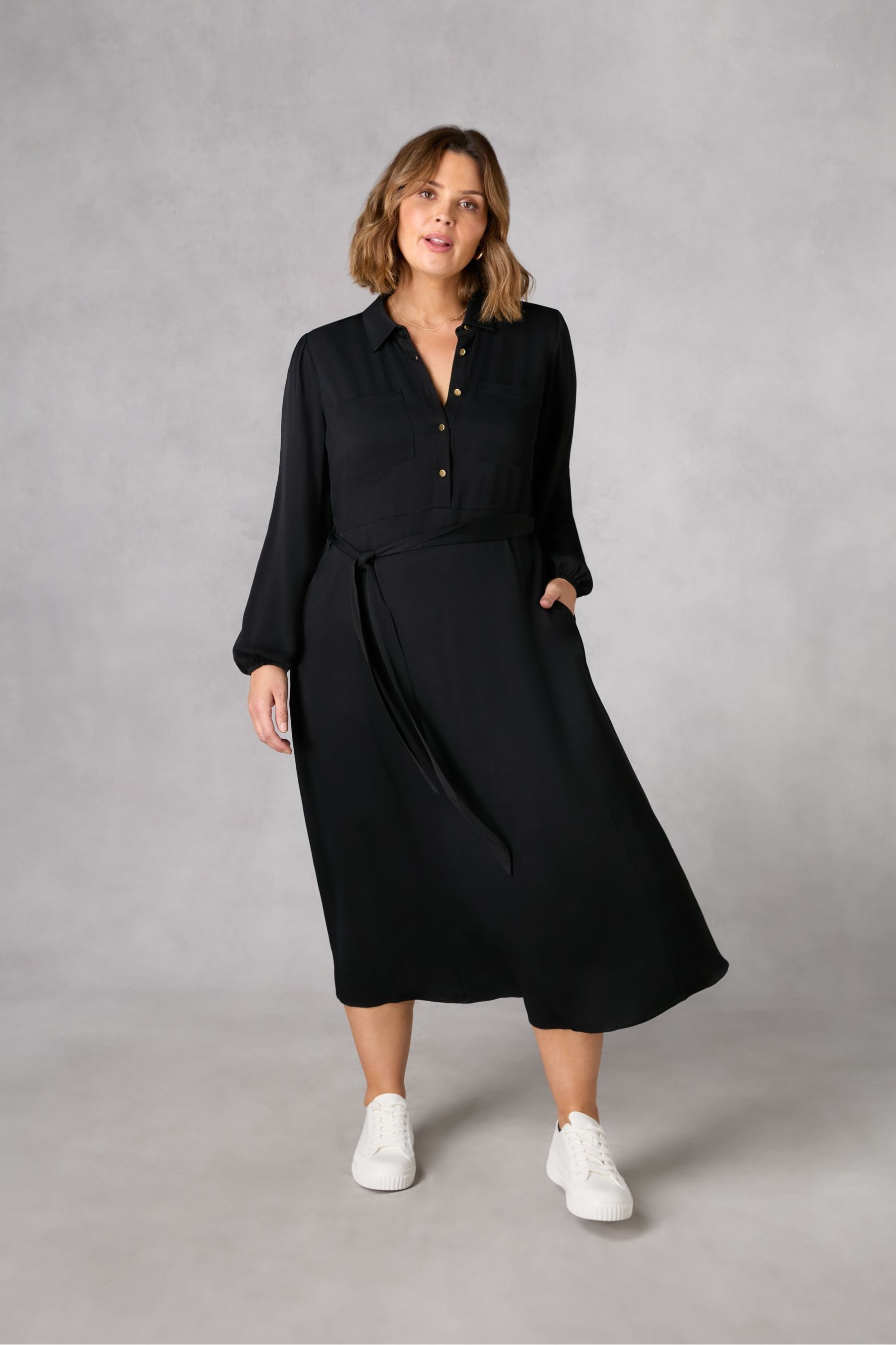 Live Unlimited Black Curve Midaxi Swing Shirt Dress