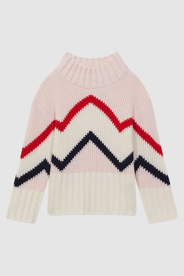 Reiss Pink Riley Knitted Zig-Zag Jumper