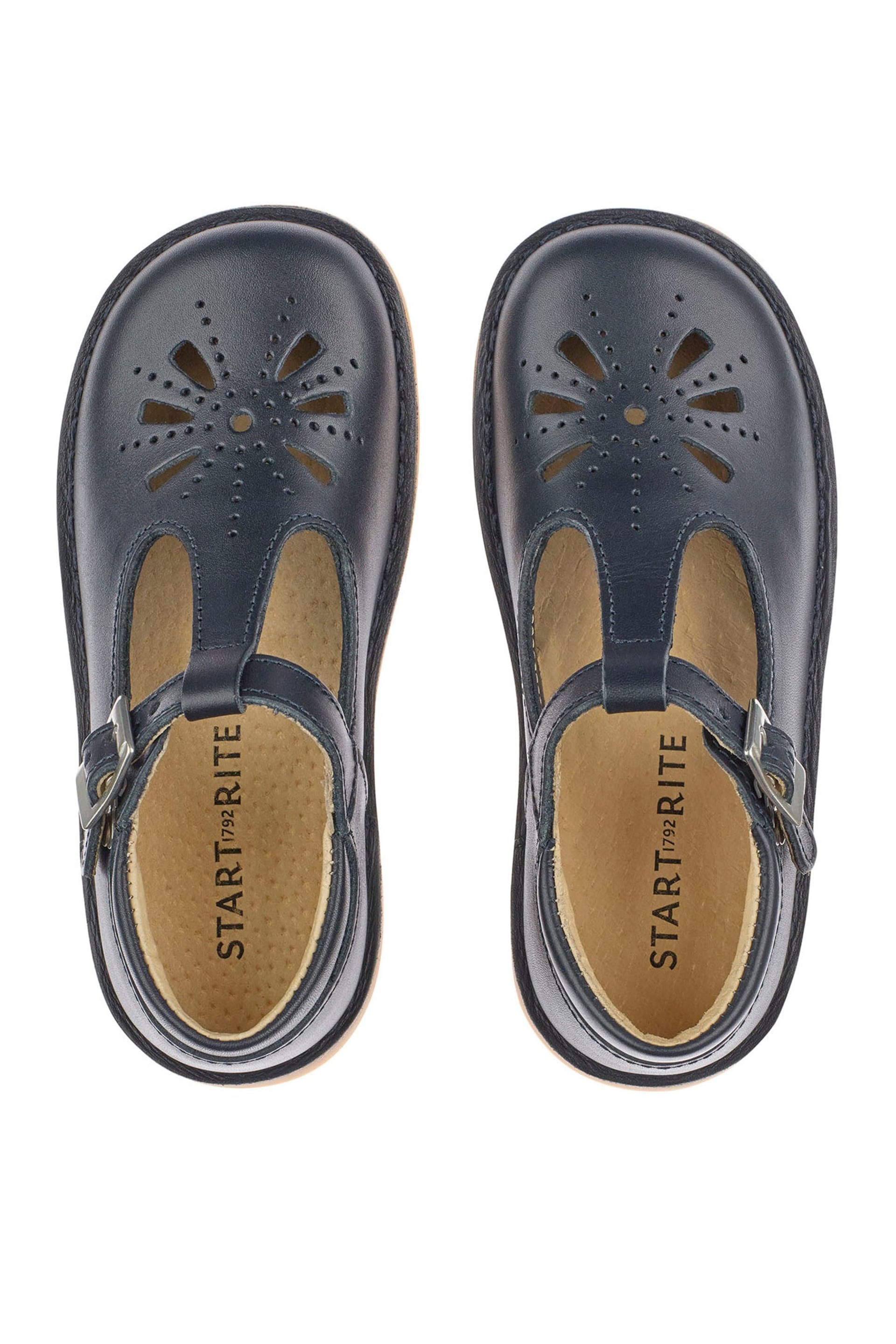 Start-Rite Lottie Navy Leather Classic T-Bar Shoes F Fit - Image 6 of 7