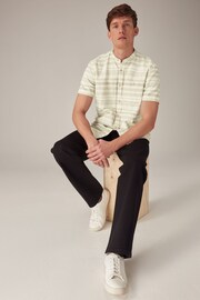 White Textured Horizontal Stripe Grandad Collar Short Sleeve Shirt - Image 2 of 8