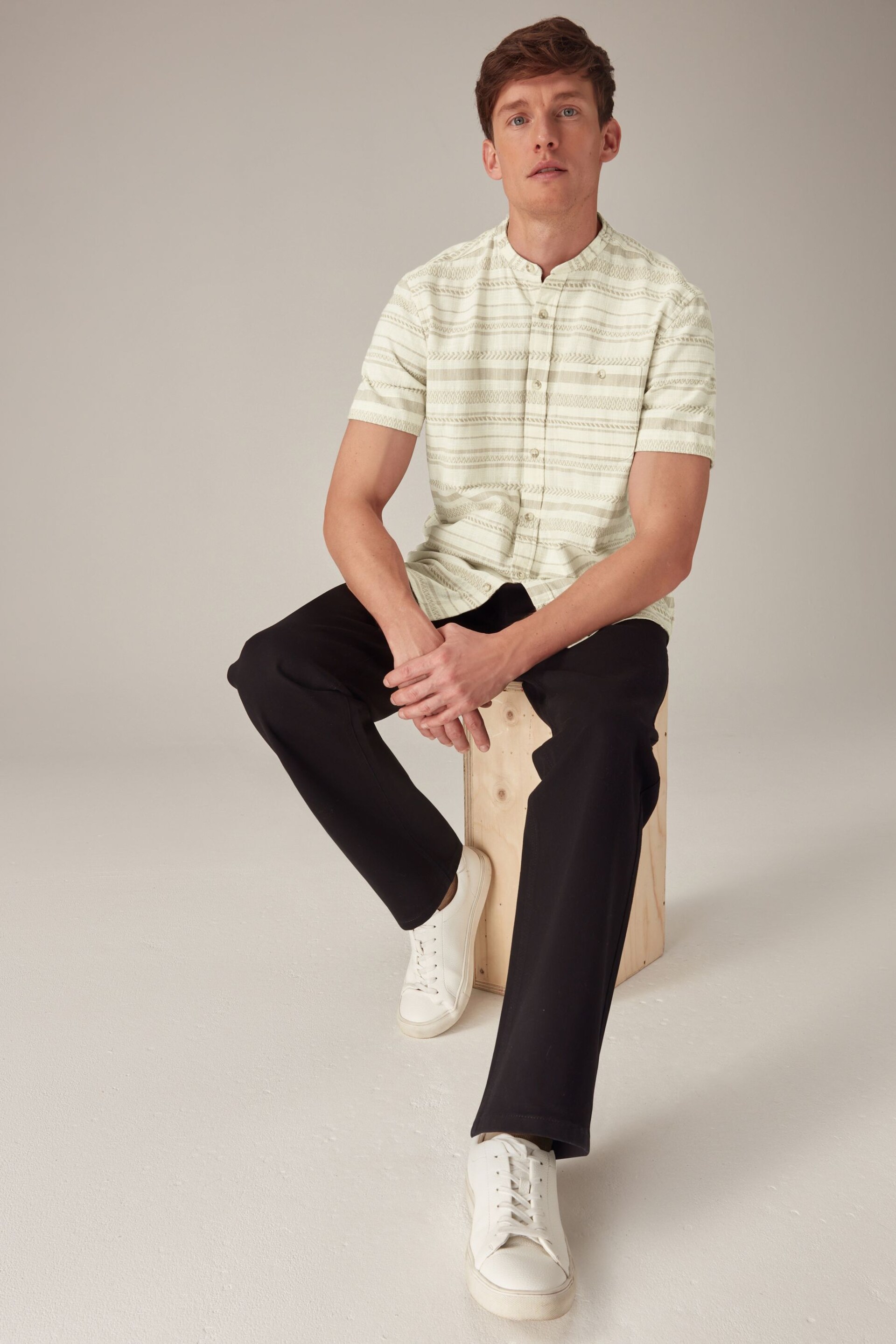 White Textured Stripe Short Sleeve Shirt - Image 2 of 8