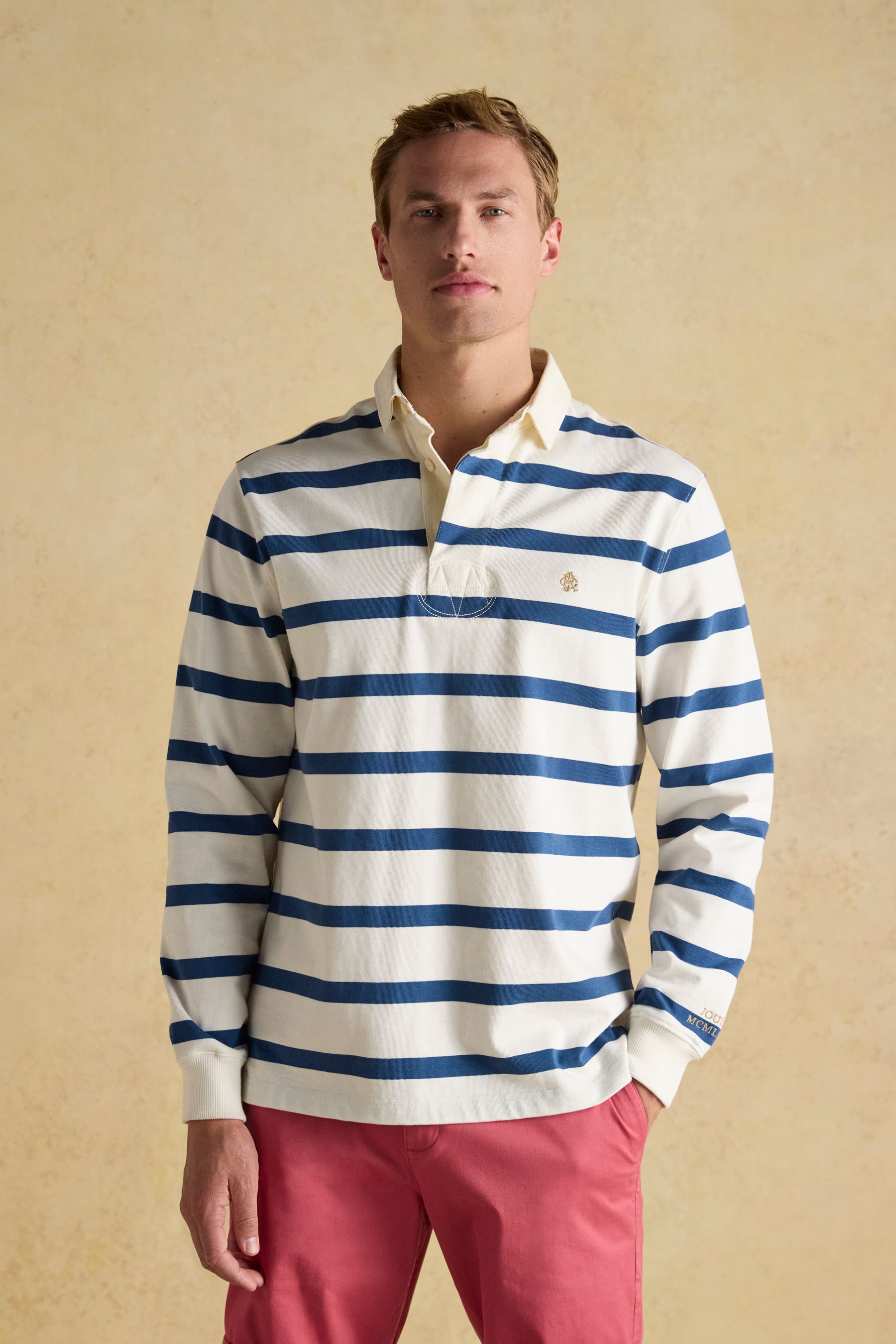 Buy Joules Onside Cream Blue Striped Rugby Shirt from Next Luxembourg
