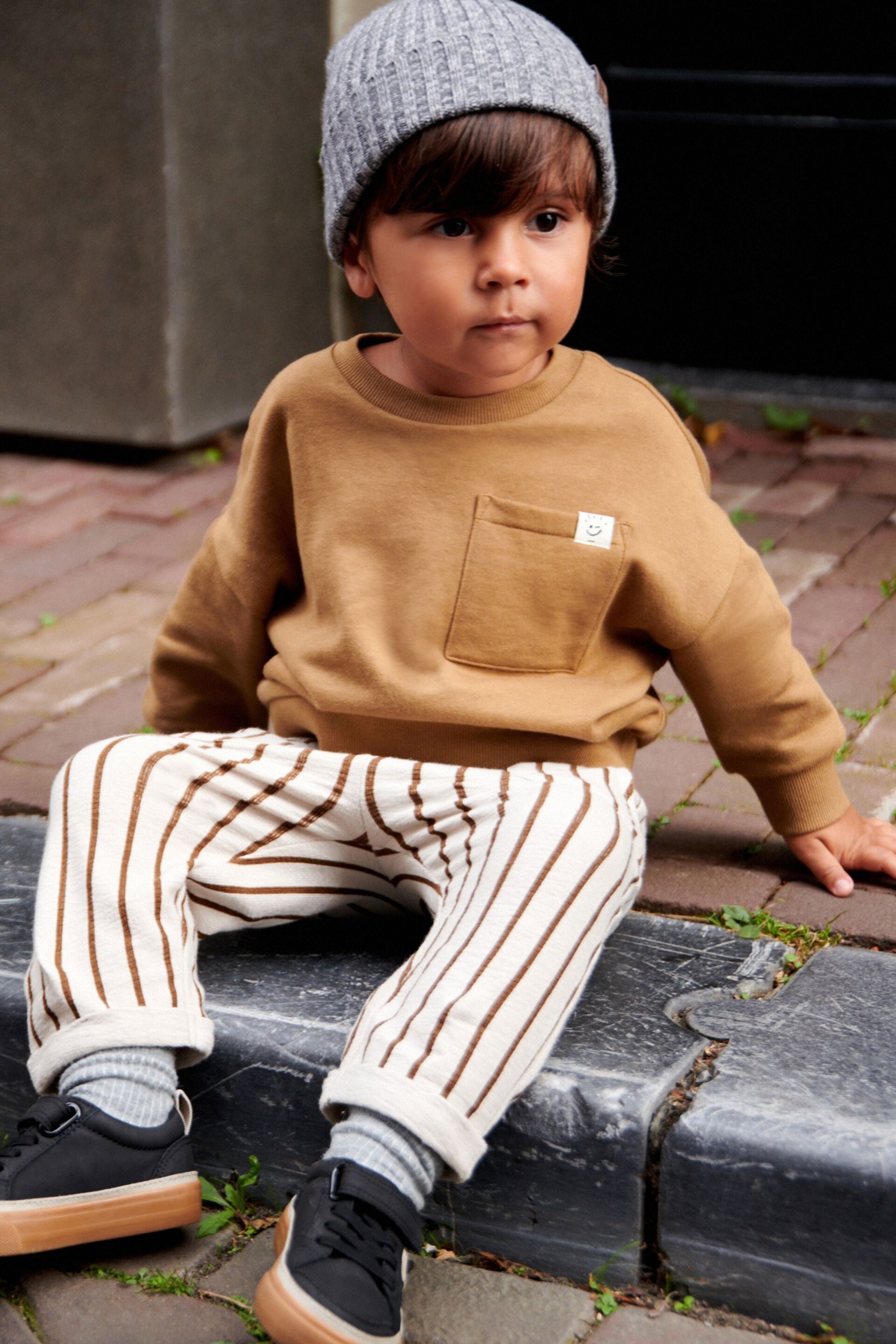 Ecru Cream/Brown Sweatshirt And Stripe Joggers Set (3mths-7yrs) - Image 2 of 6