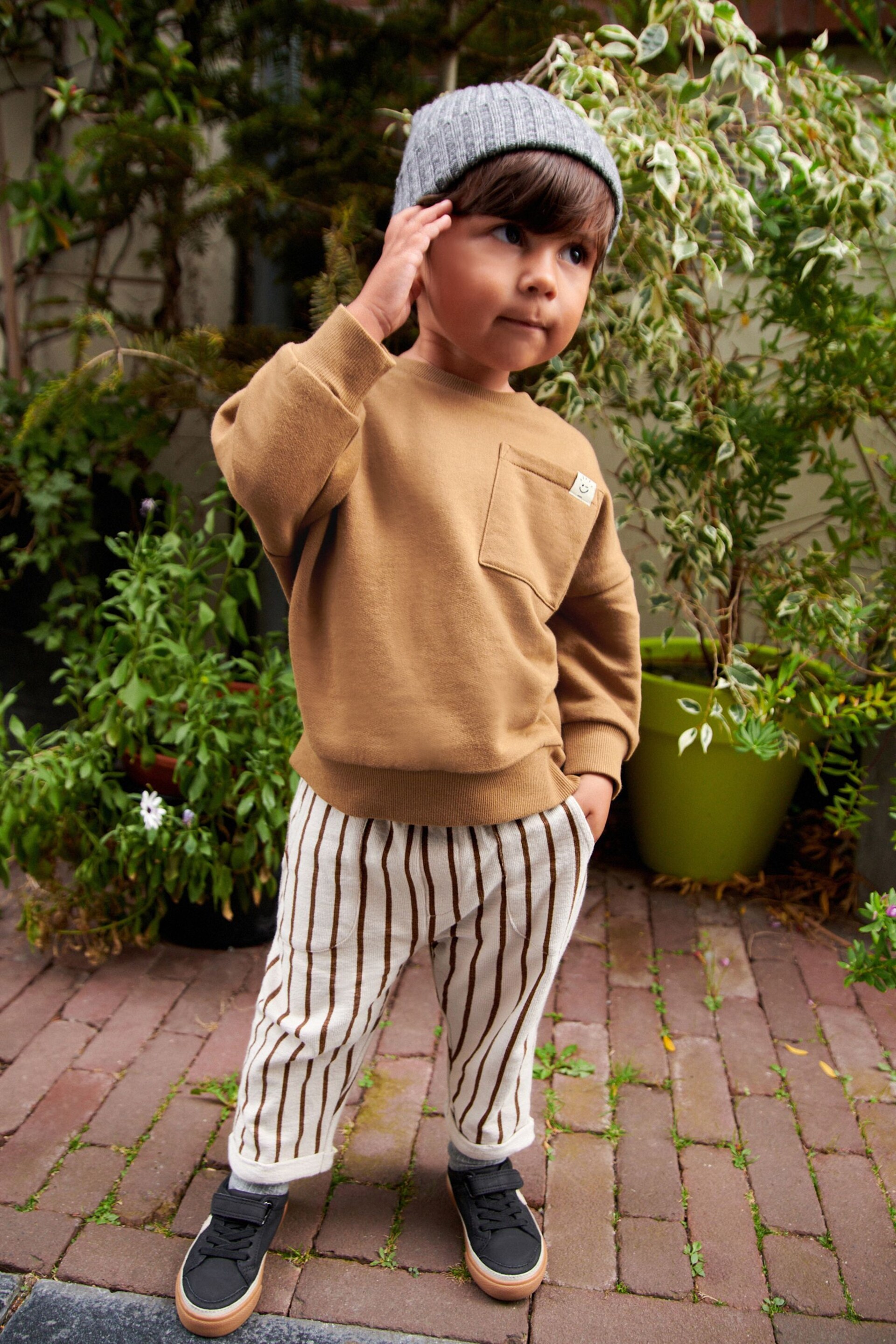 Ecru Cream/Brown Sweatshirt And Stripe Joggers Set (3mths-7yrs) - Image 4 of 6