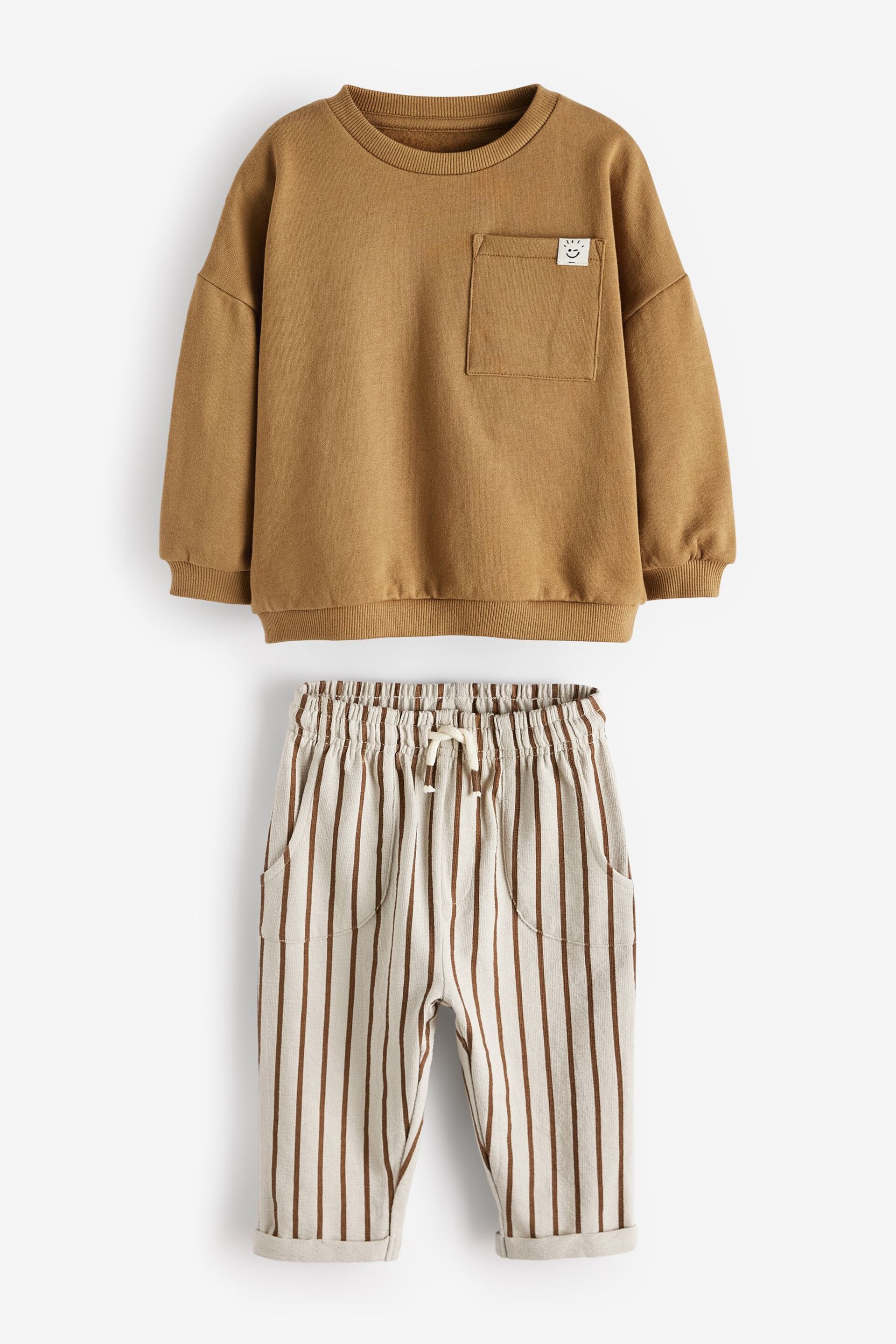 Ecru Cream/Brown Sweatshirt And Stripe Joggers Set (3mths-7yrs) - Image 6 of 7