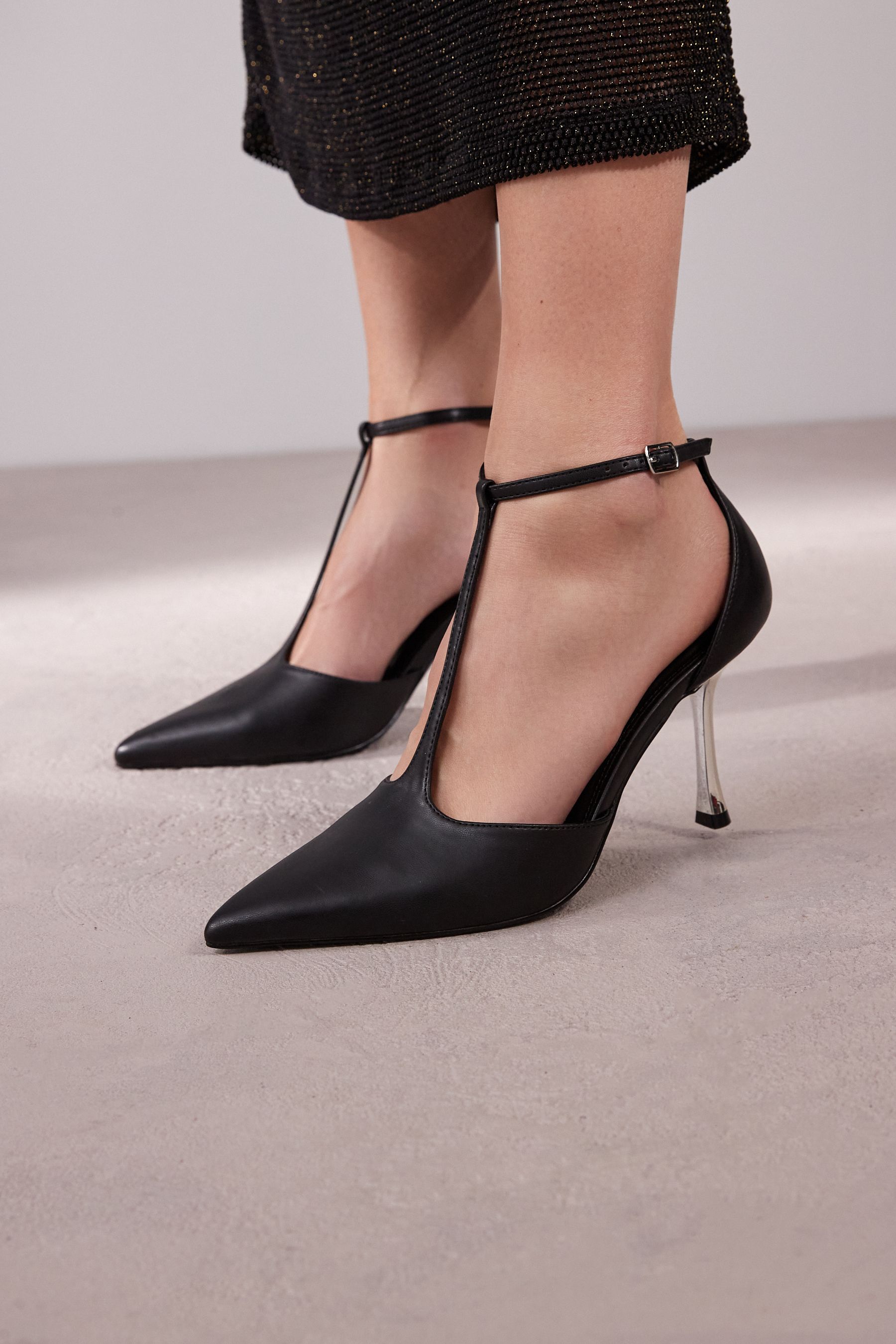 Buy Black Forever Comfort T Bar Metallic Heel Shoes from Next United Arab Emirates