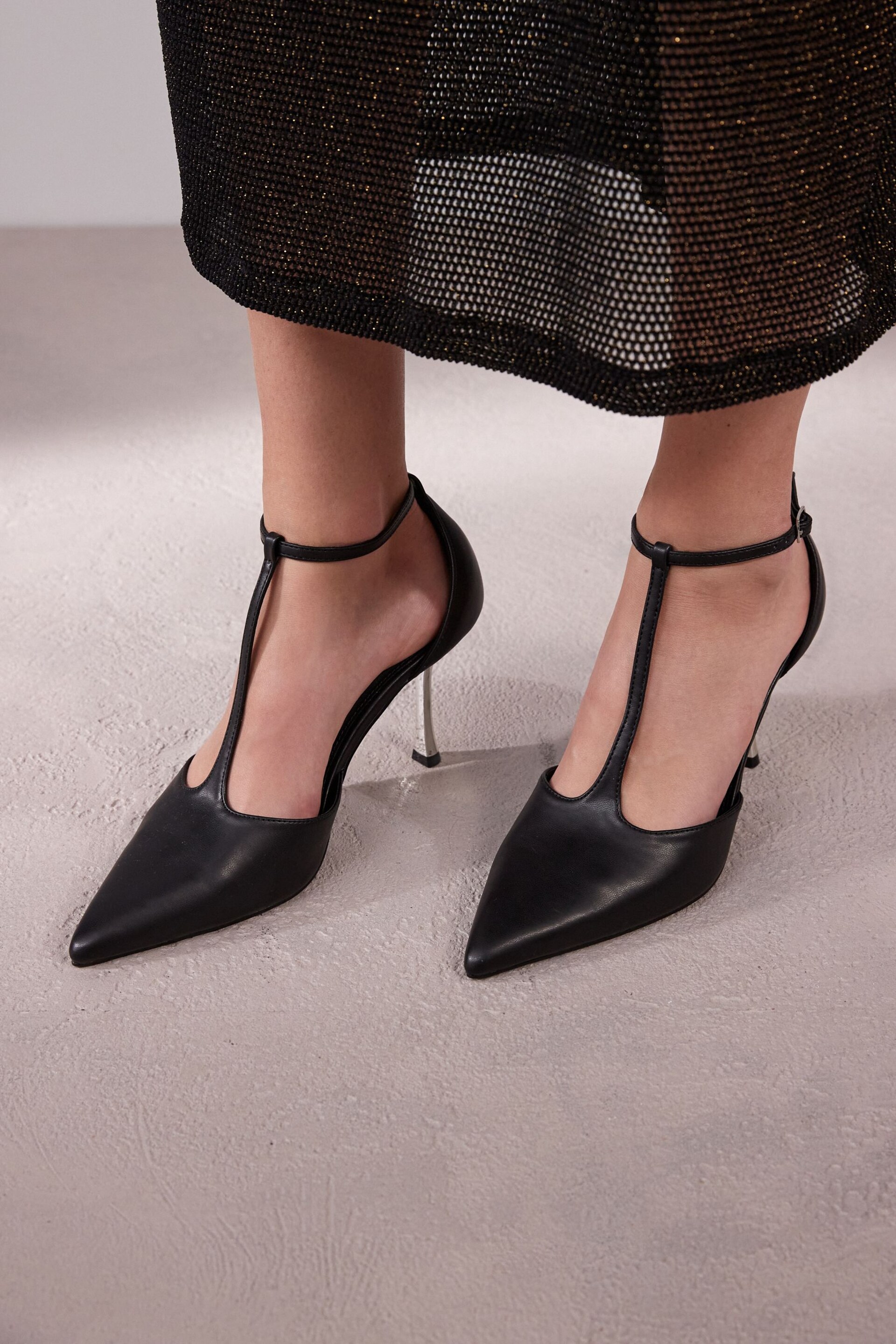 Black Forever Comfort® T Bar Metallic Heel Shoes - Image 3 of 10