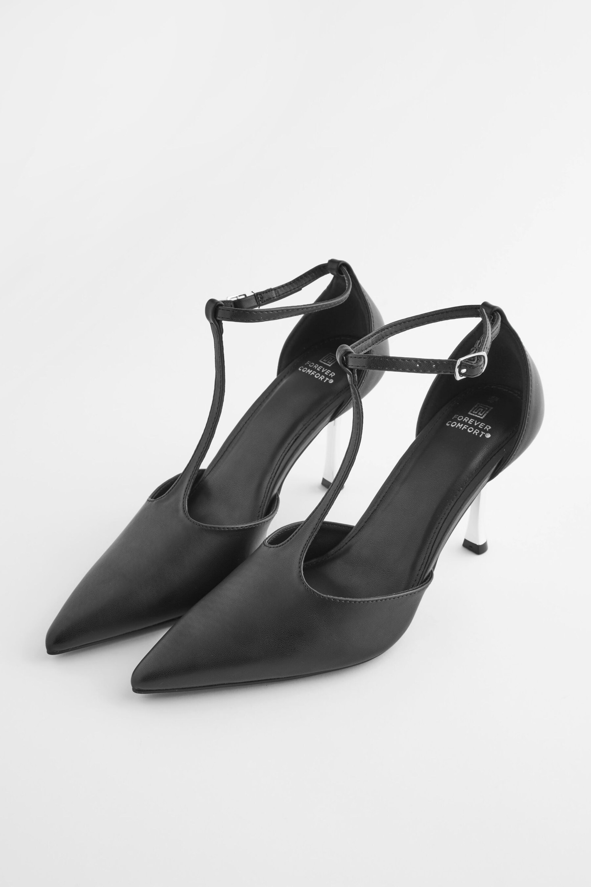 Black Forever Comfort® T Bar Metallic Heel Shoes - Image 7 of 10