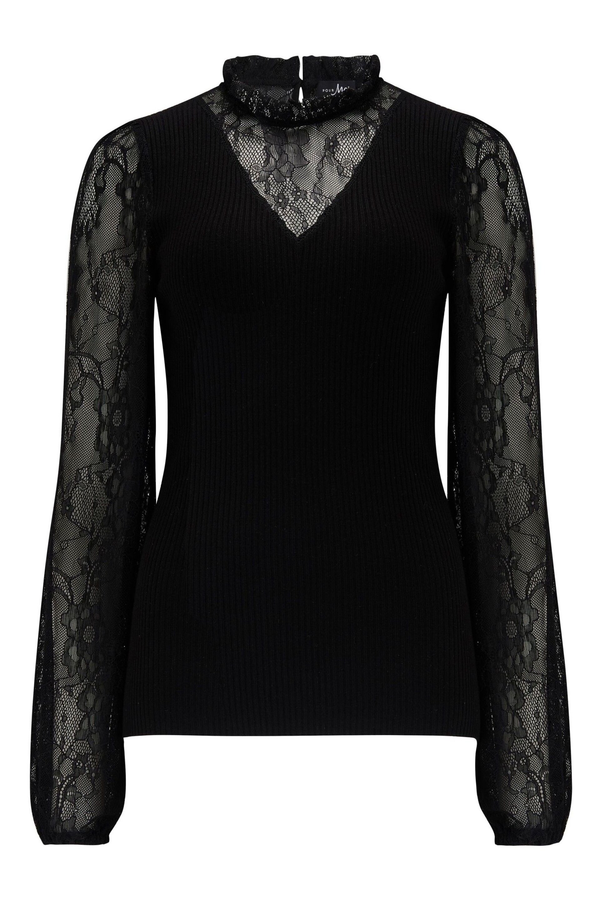 Pour Moi Black Dakota Lace Sleeve Knit Jumper with LENZING™ ECOVERO™ Viscose - Image 3 of 4