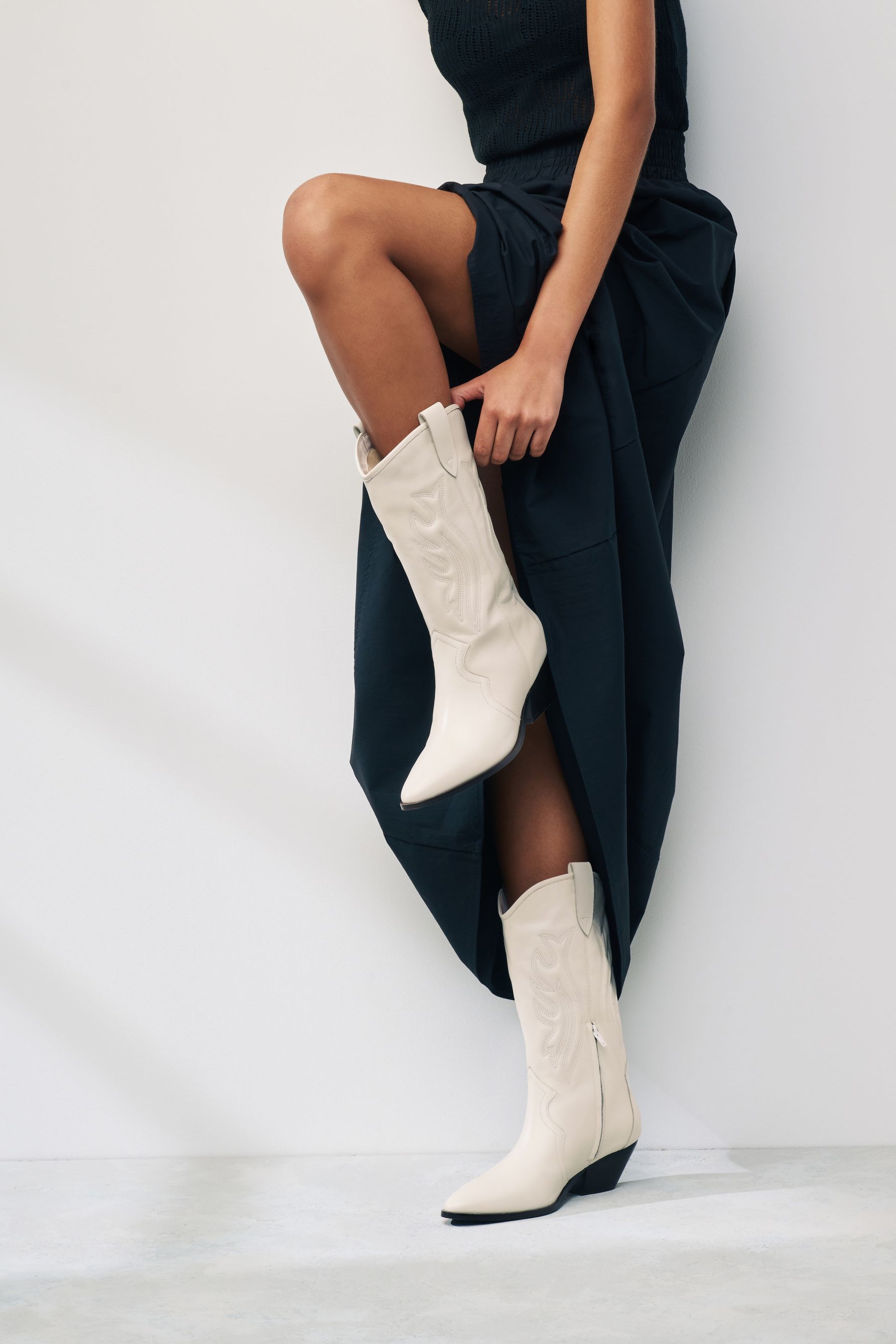 Buy White Signature Leather Forever Comfort Stitched Western Boots from Next Canada