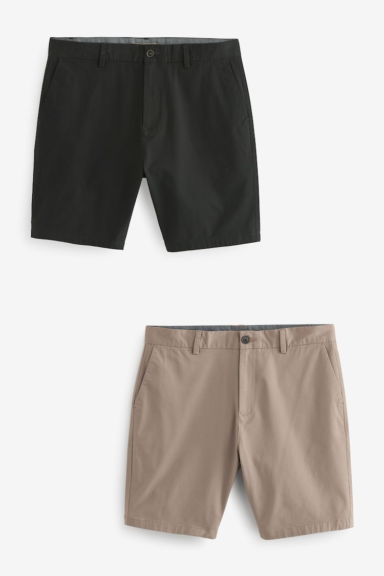 Black/Tan Slim Fit Stretch Chinos Shorts 2 Pack - Image 1 of 14