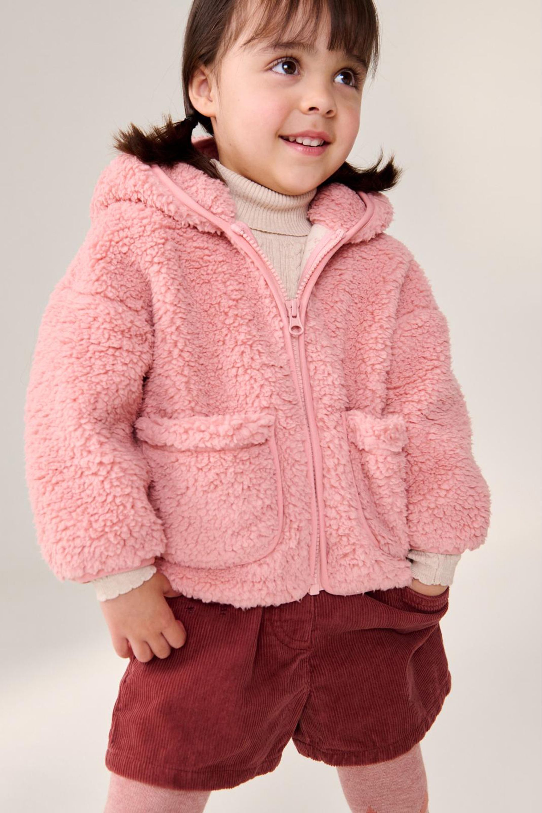 Pink Hooded Zip Fleece Jacket 3mths 7yrs
