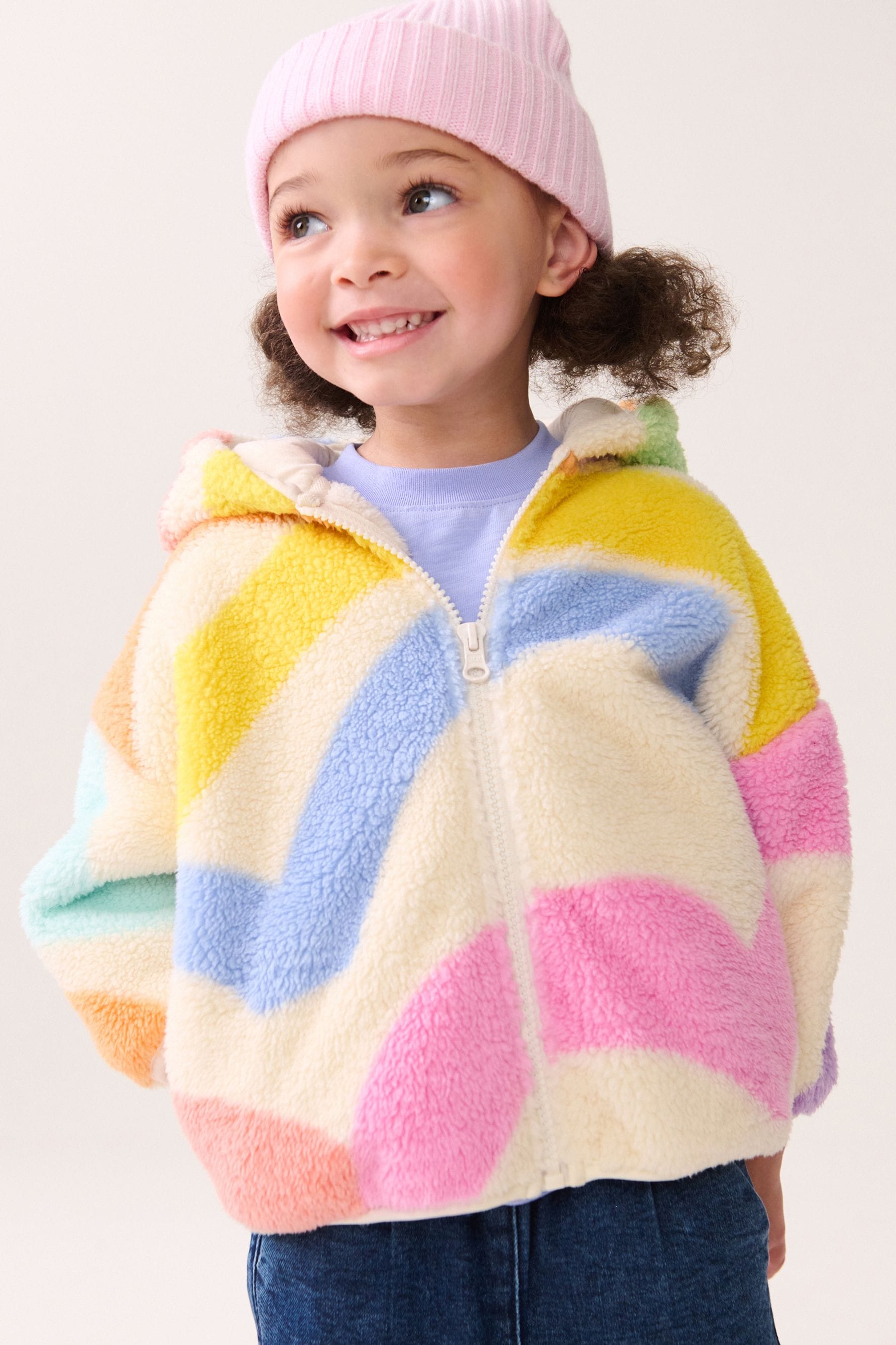 Rainbow Printed Hooded Zip Through Fleece Jacket 3mths 7yrs