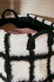 Black and White Fluffy Fabric Check Storage Basket - Image 2 of 5