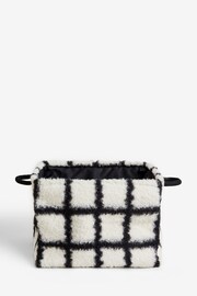 Black and White Fluffy Fabric Check Storage Basket - Image 4 of 5