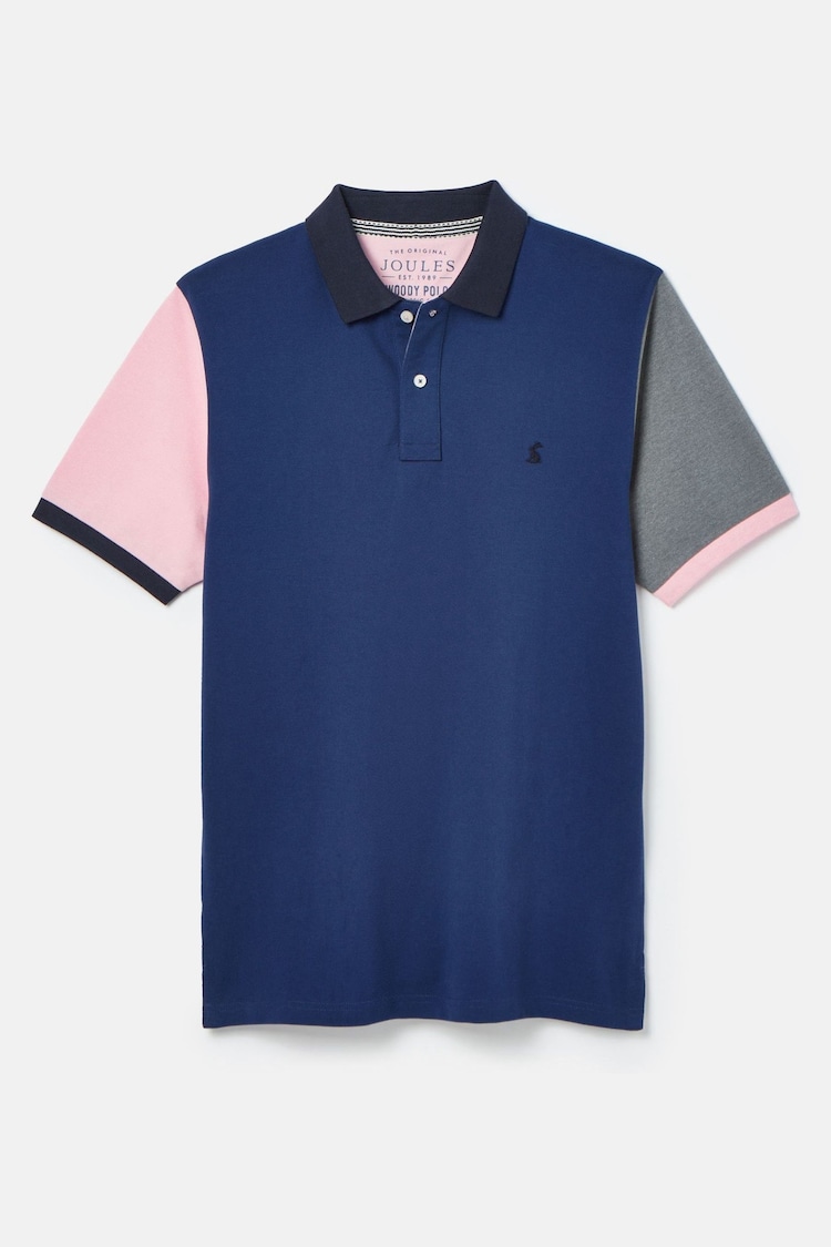 Joules Woody Blue Colour Block Regular Fit Cotton Pique Polo Shirt - Image 7 of 7