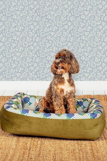 Laura Ashley Green Thistle Patchwork Lounger Dog Bed