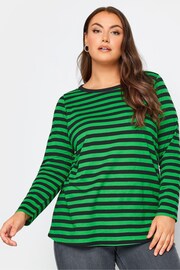 Yours Curve Dark Green Longsleeve Stripe T-Shirts 2 Packs - Image 2 of 5