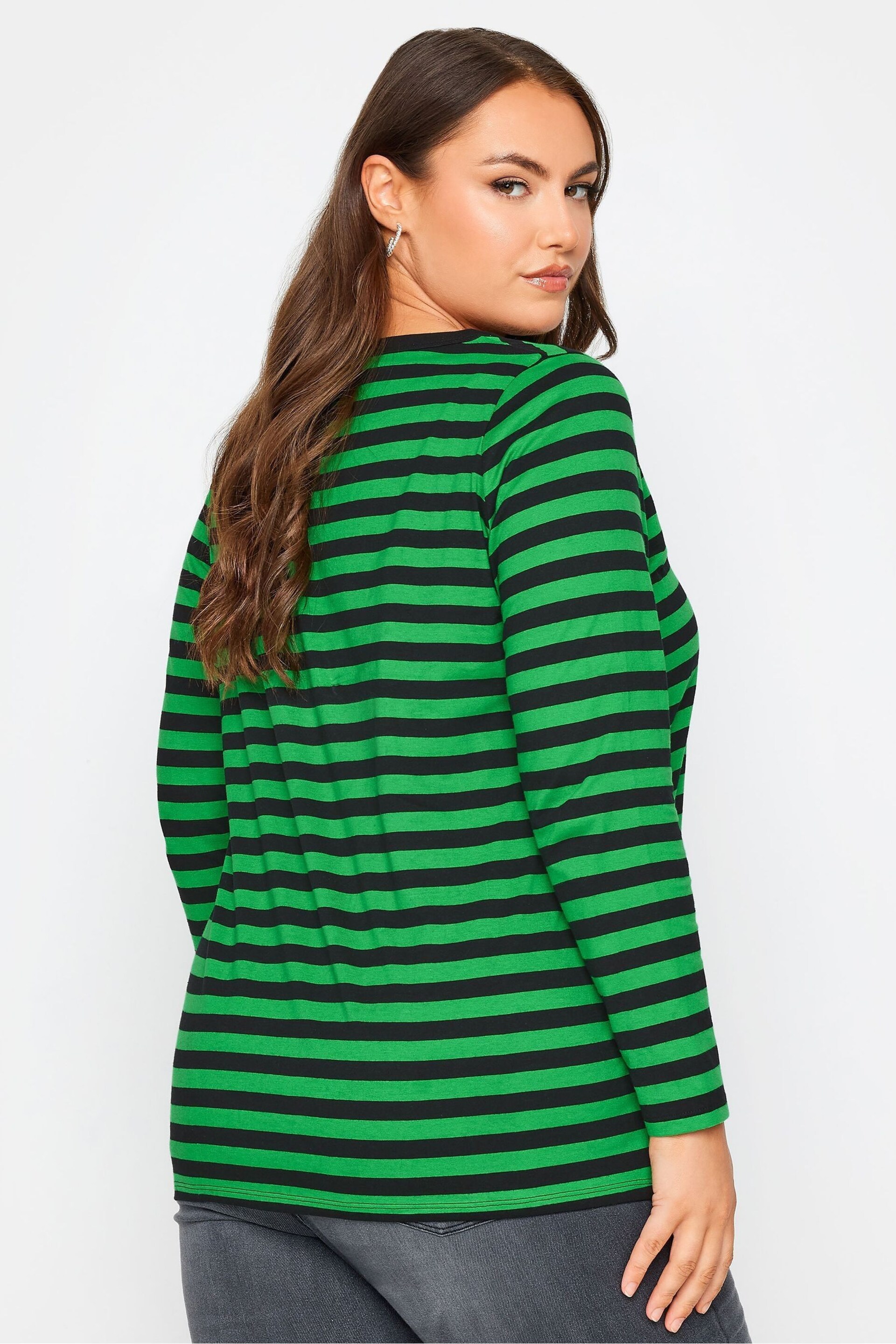 Yours Curve Dark Green Longsleeve Stripe T-Shirts 2 Packs - Image 3 of 5