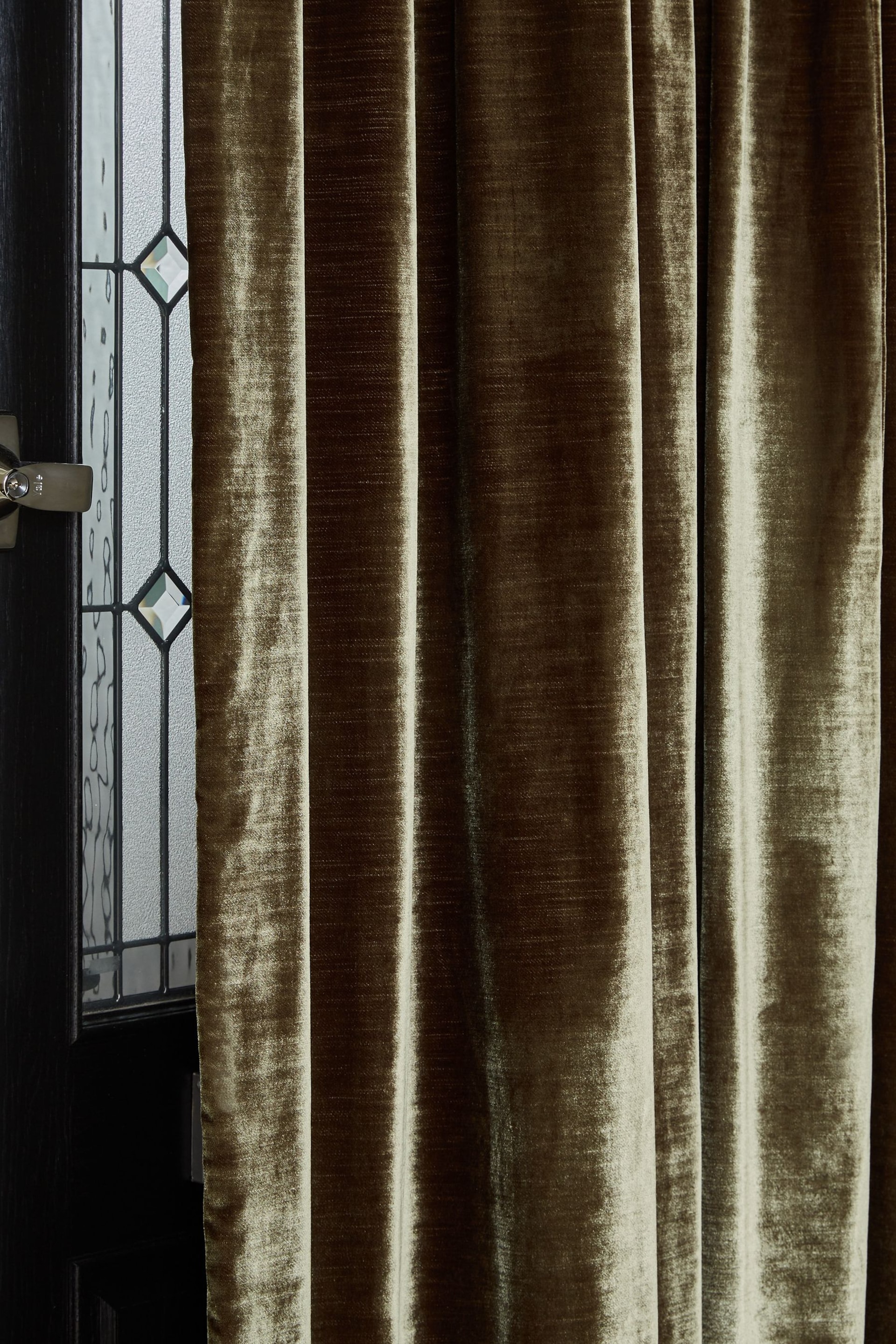 Olive Green Collection Luxe Heavyweight Plush Velvet Super Pencil Pleat Thermal Door Curtain - Image 4 of 6