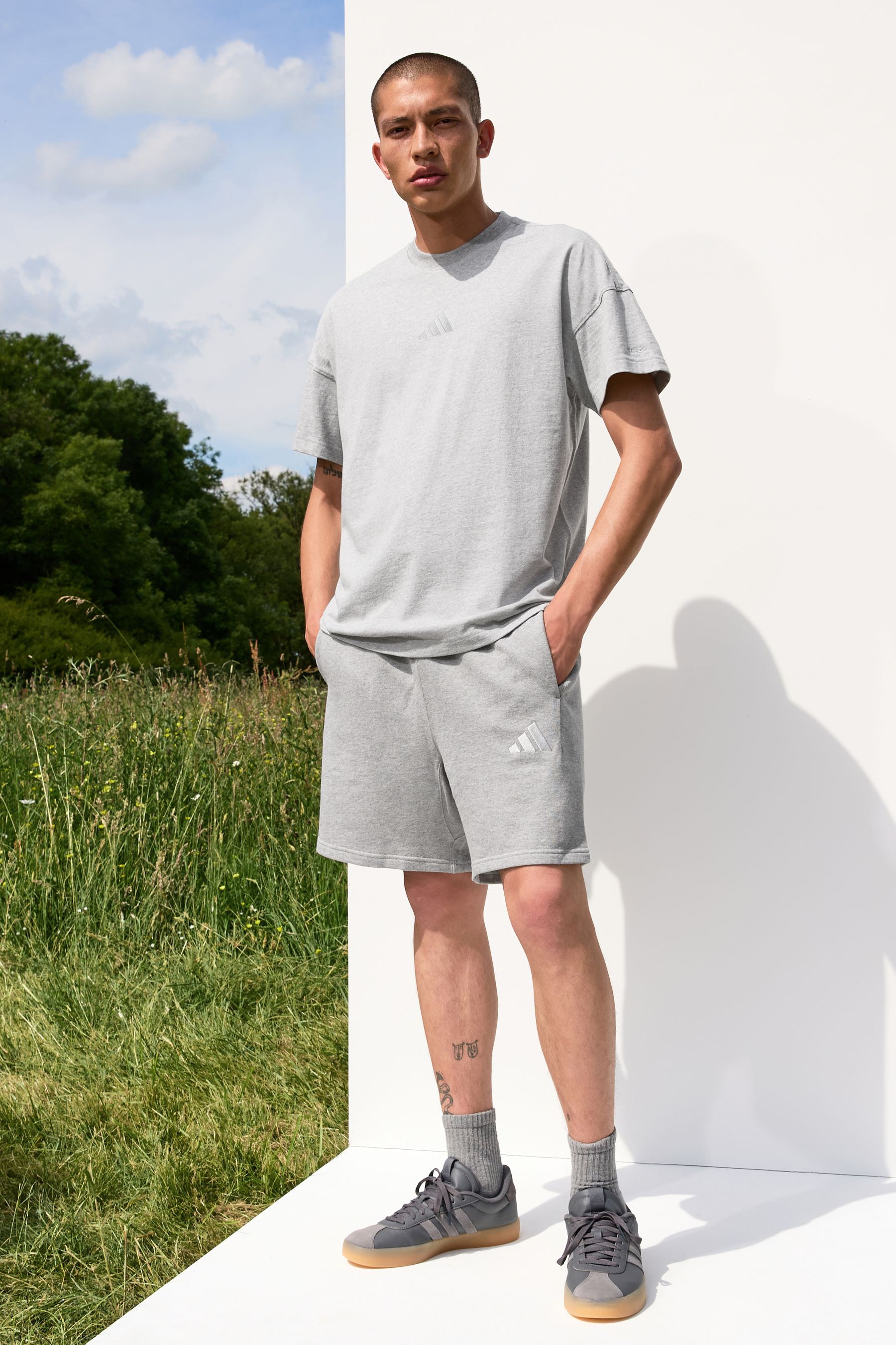 Adidas grey cotton shorts online