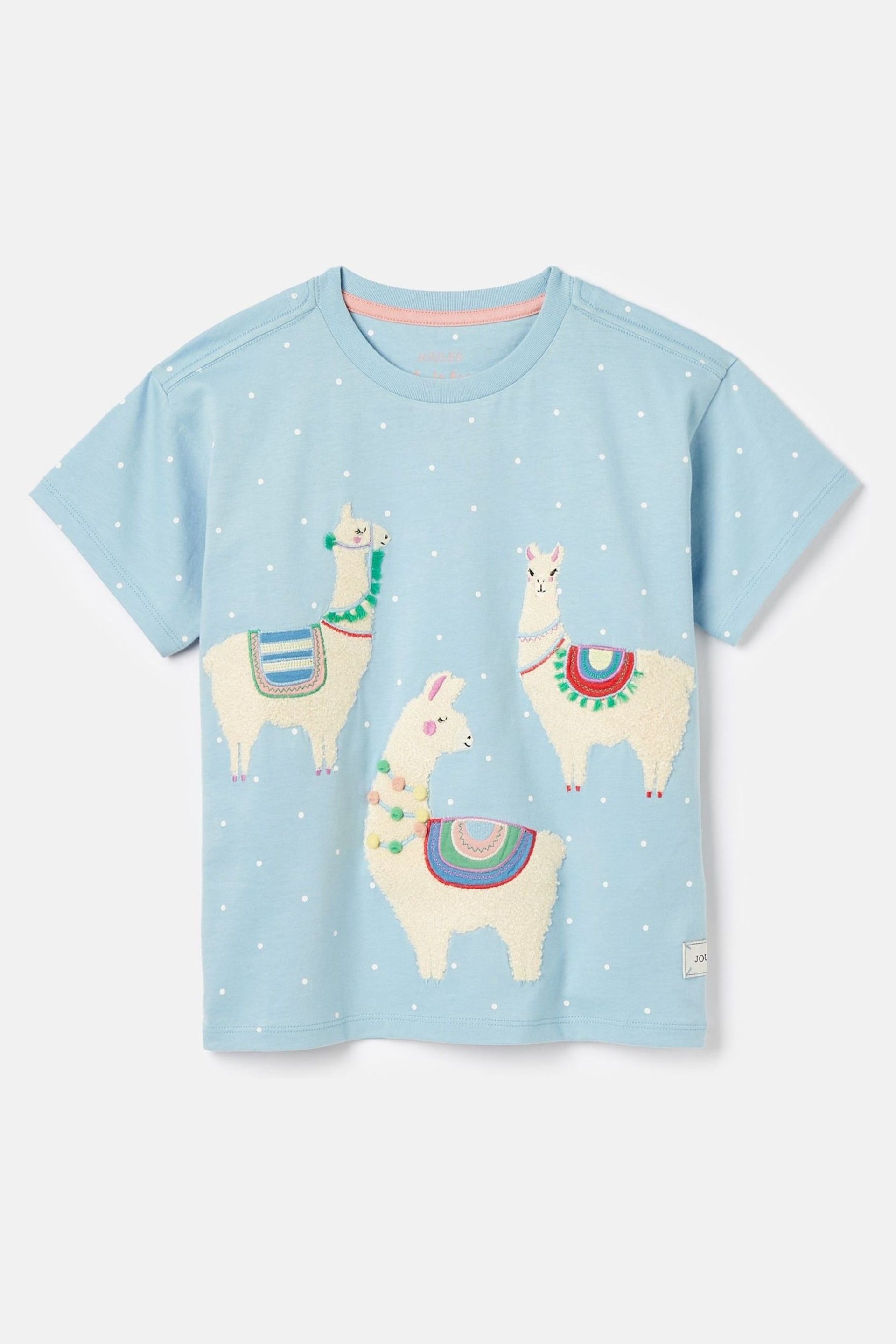 Joules Astra Blue Llama Short Sleeve Artwork T-Shirt - Image 1 of 5