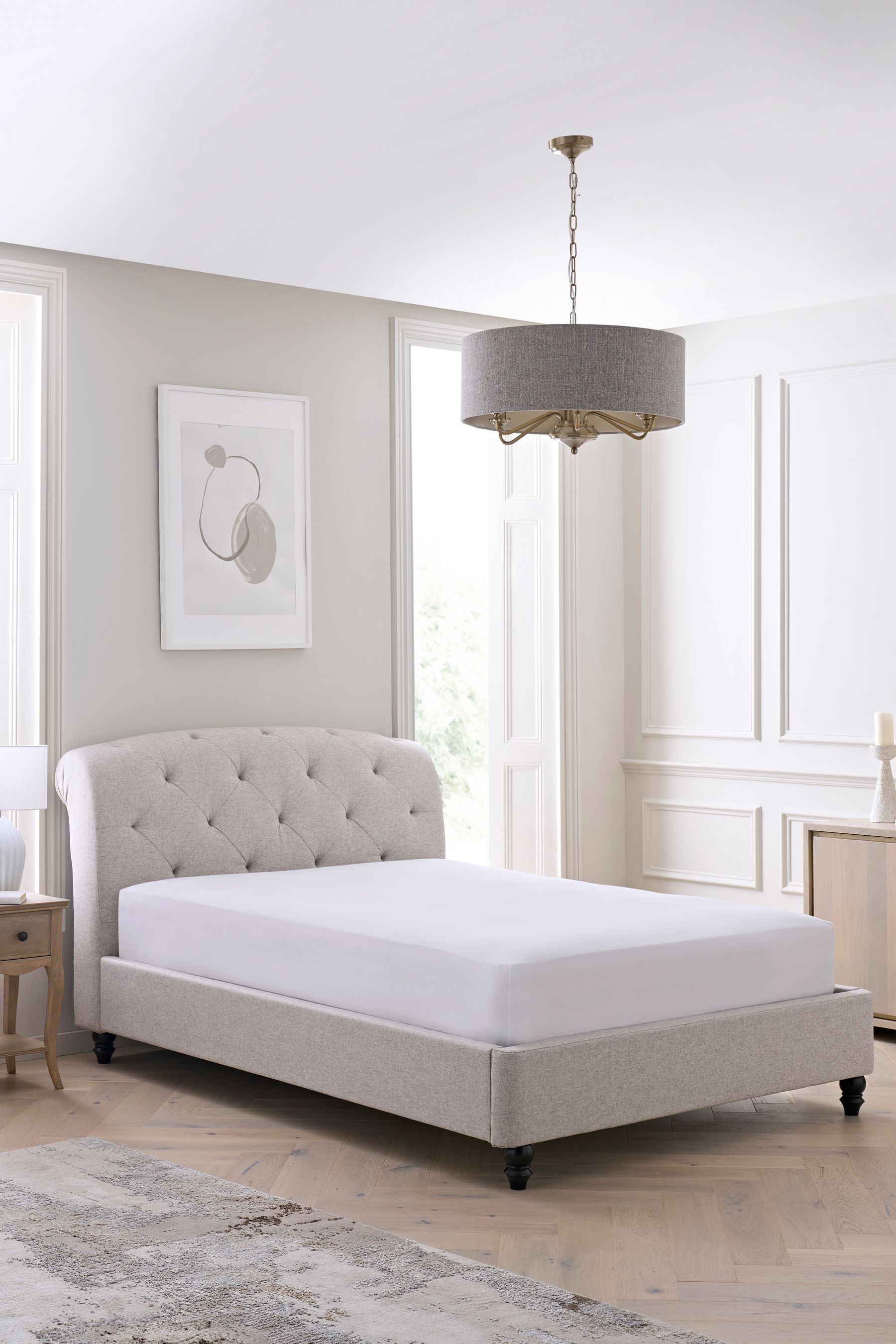 Wool Blend Natural Stone Hartford Collection Luxe Upholstered Bed Frame